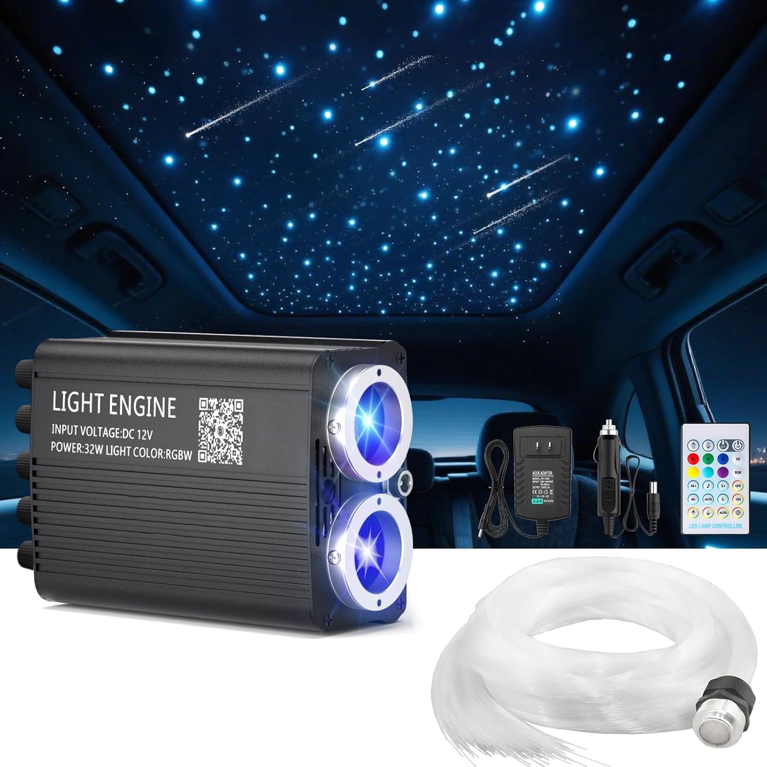 Luxury Starlight Headliner Kit 1000 Piece 32W Twinkle & Meteor Dual-Engine 200 Shooting Stars RGBW Fiber Optic Lights Music Sync Modes - Headliner Kit for Truck SUV Jeep Sunroofs, Curved Ceiling