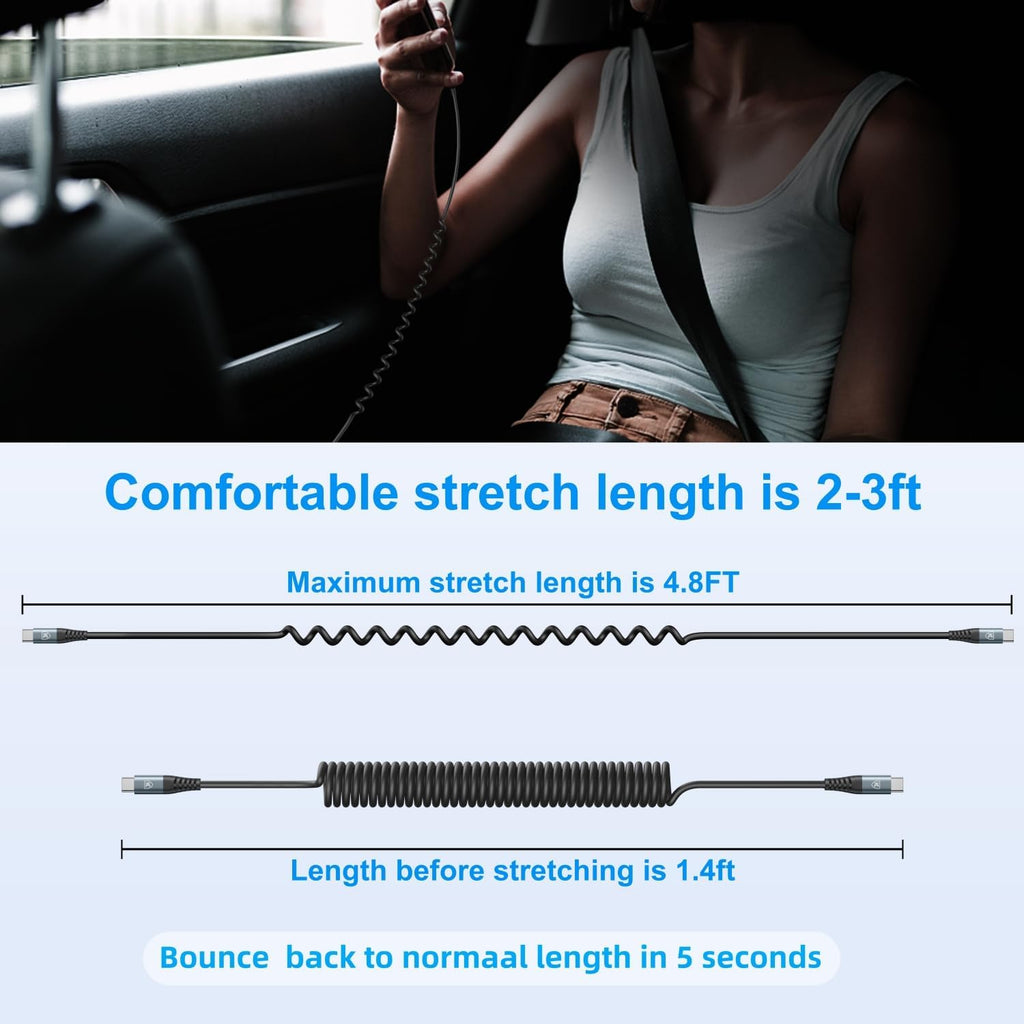 USB C to C Cable 3Ft 2Pack Coiled USB C Charger Cable for Car Type C Fast Charging Cable for Iphone 17/16/15/Plus/Pro/Pro Max/Samsung Galaxy S23