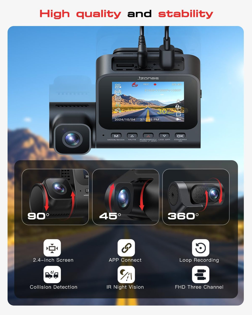 Ultimate 3-Channel Dash Cam: 4K Front & 1080P Rear with STARVIS Night Vision, 24/7 Parking Mode, GPS & Free 64GB Card