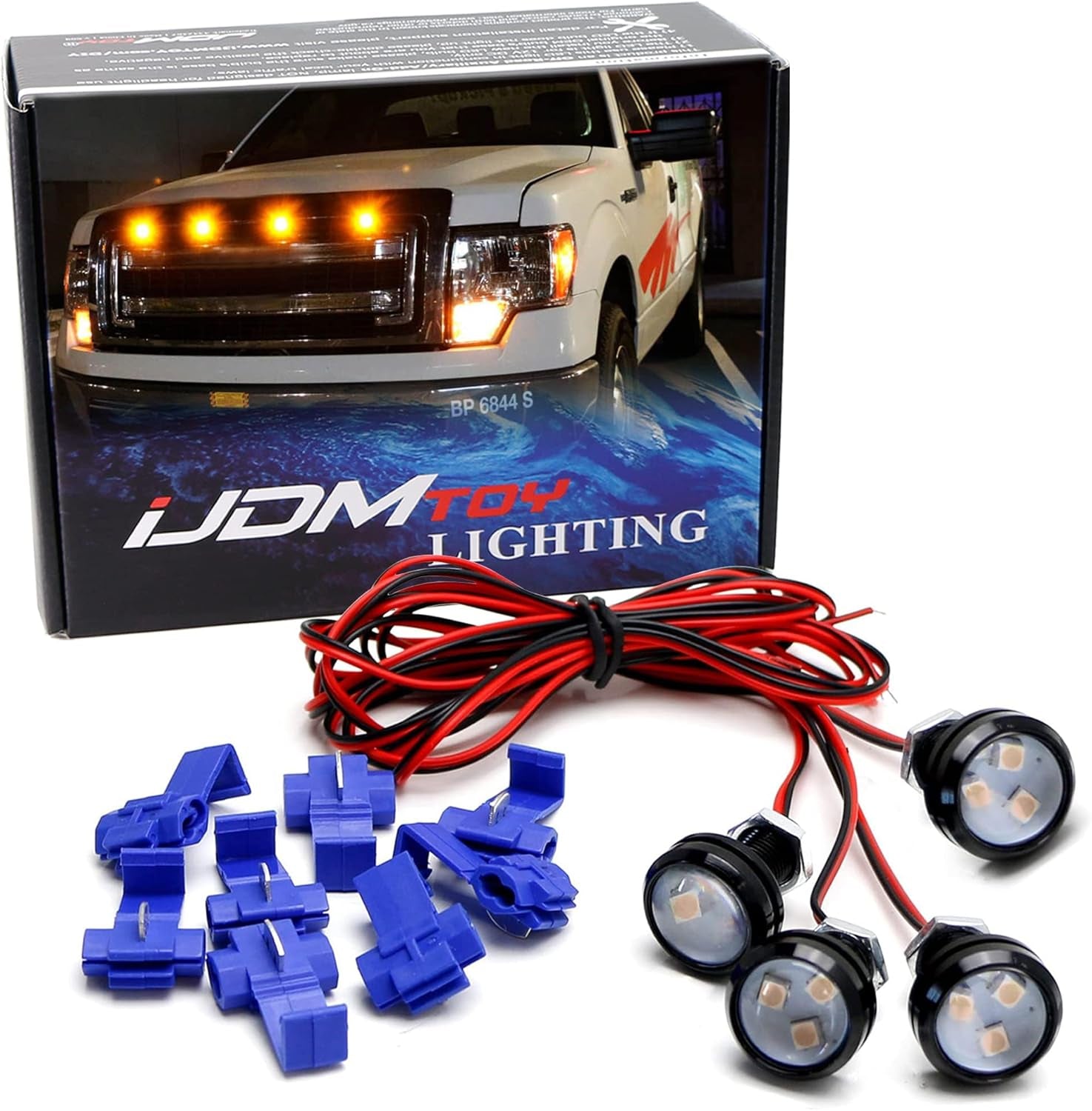 4Pc Set Custom Retrofit Amber Yellow Front Grille Mesh Mount LED Lighting Kit Compatible with Trucks Suvs