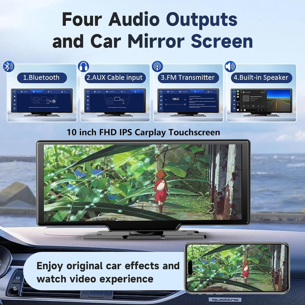 Upgrade Your Drive: 10.26" Wireless Carplay & Android Auto Touchscreen with 4K Dash Cam, Backup Camera, Bluetooth & GPS Navigation