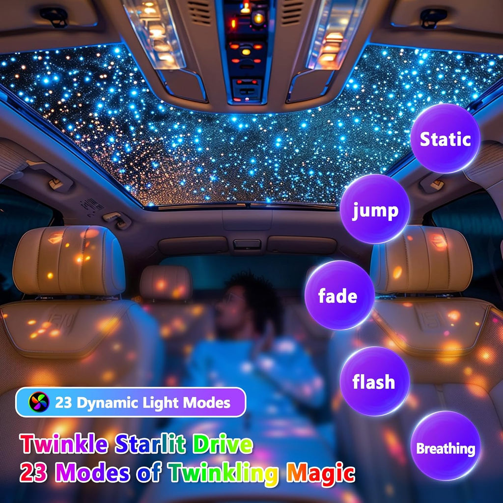 Starlight Headliner Kit 550 Piece Twinkle 0.03In*9.8Ft/0.75Mm*3M, 16W Starlight Headliner Music/Voice Activated Star Lights for Car,  RGBW Starlights for Theater Game Bed Room Ceiling