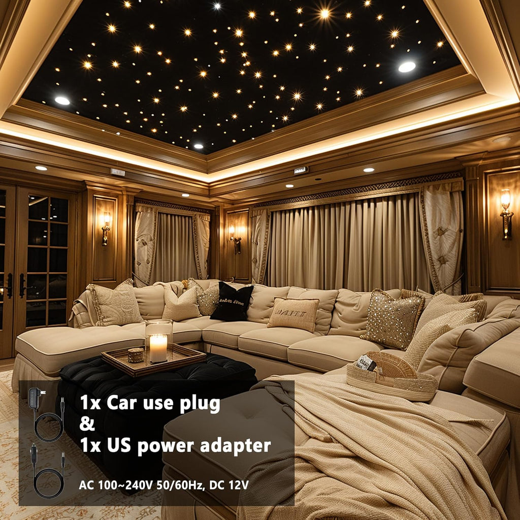 Starlight Headliner Kit 550 Piece Twinkle 0.03In*9.8Ft/0.75Mm*3M, 16W Starlight Headliner Music/Voice Activated Star Lights for Car,  RGBW Starlights for Theater Game Bed Room Ceiling