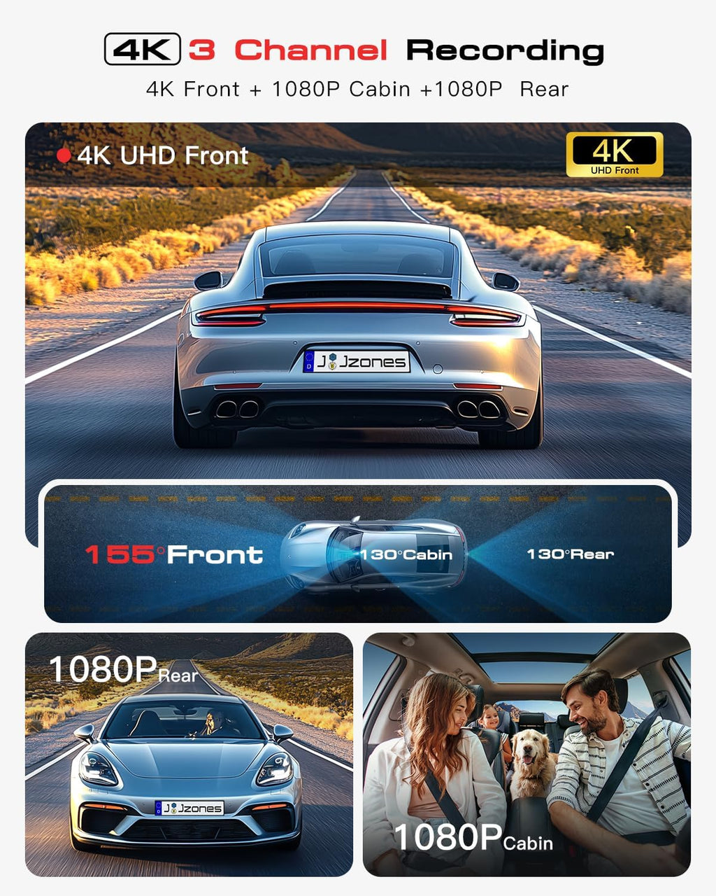 Ultimate 3-Channel Dash Cam: 4K Front & 1080P Rear with STARVIS Night Vision, 24/7 Parking Mode, GPS & Free 64GB Card