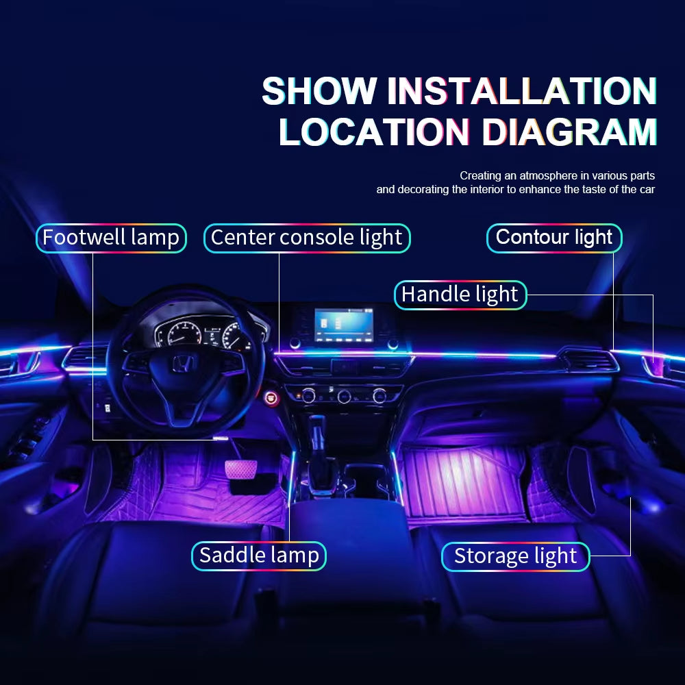 14/18 in 1 Led Acrylic Car Ambient Light RGB 64 213 Color Symphony Acrylic APP Streamer Atmosphere Lamp Kit One Zone Dual Zone