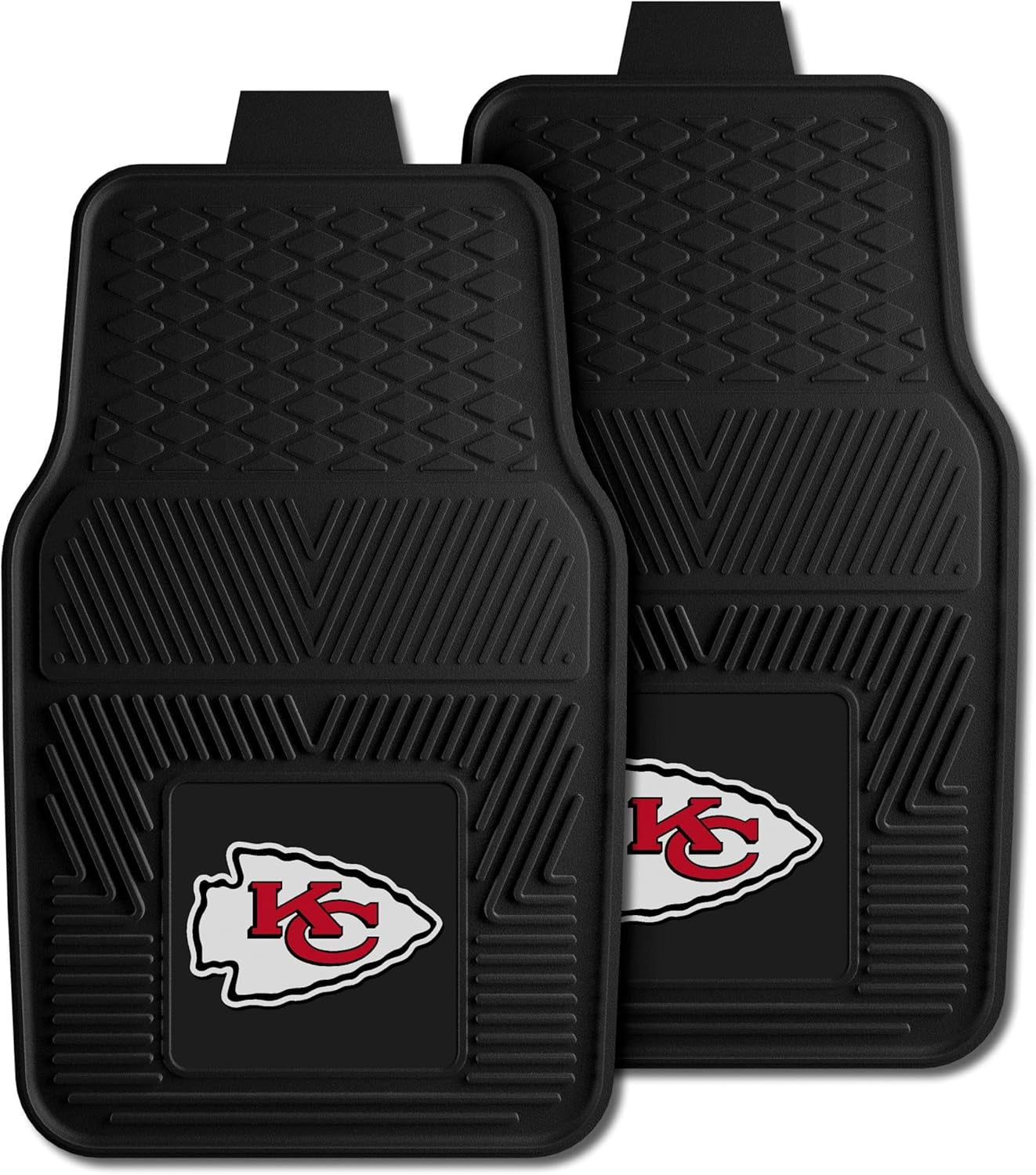 8899 Kansas City Chiefs 2-Piece Heavy Duty Vinyl Car Mat Set, Front Row Floor Mats, All Weather Protection, Universal Fit, Deep Resevoir Design