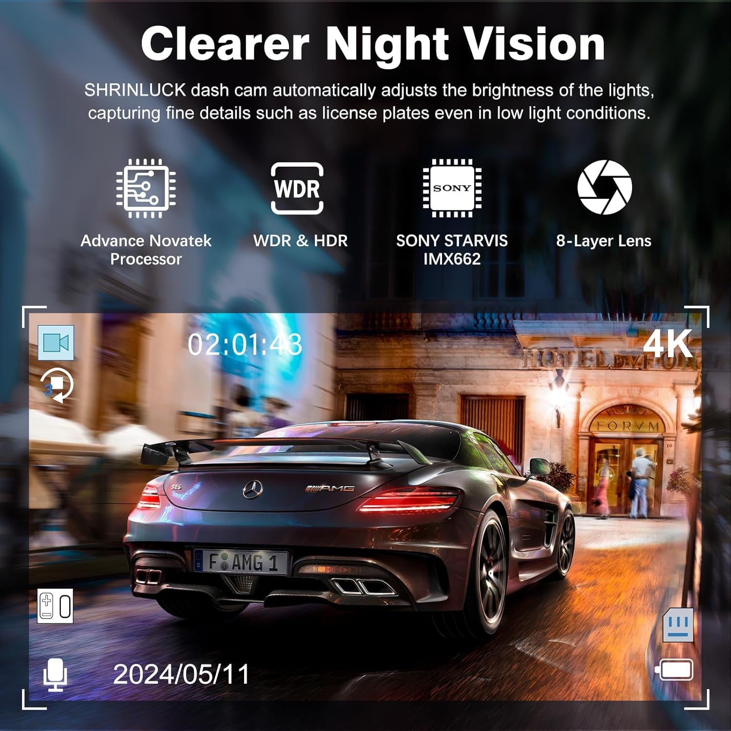 X5 4K Triple Channel Dash Cam - Front, Rear & Inside with 360° Coverage, Night Vision, G-Sensor, 24H Parking Monitor & Free 64G SD Card