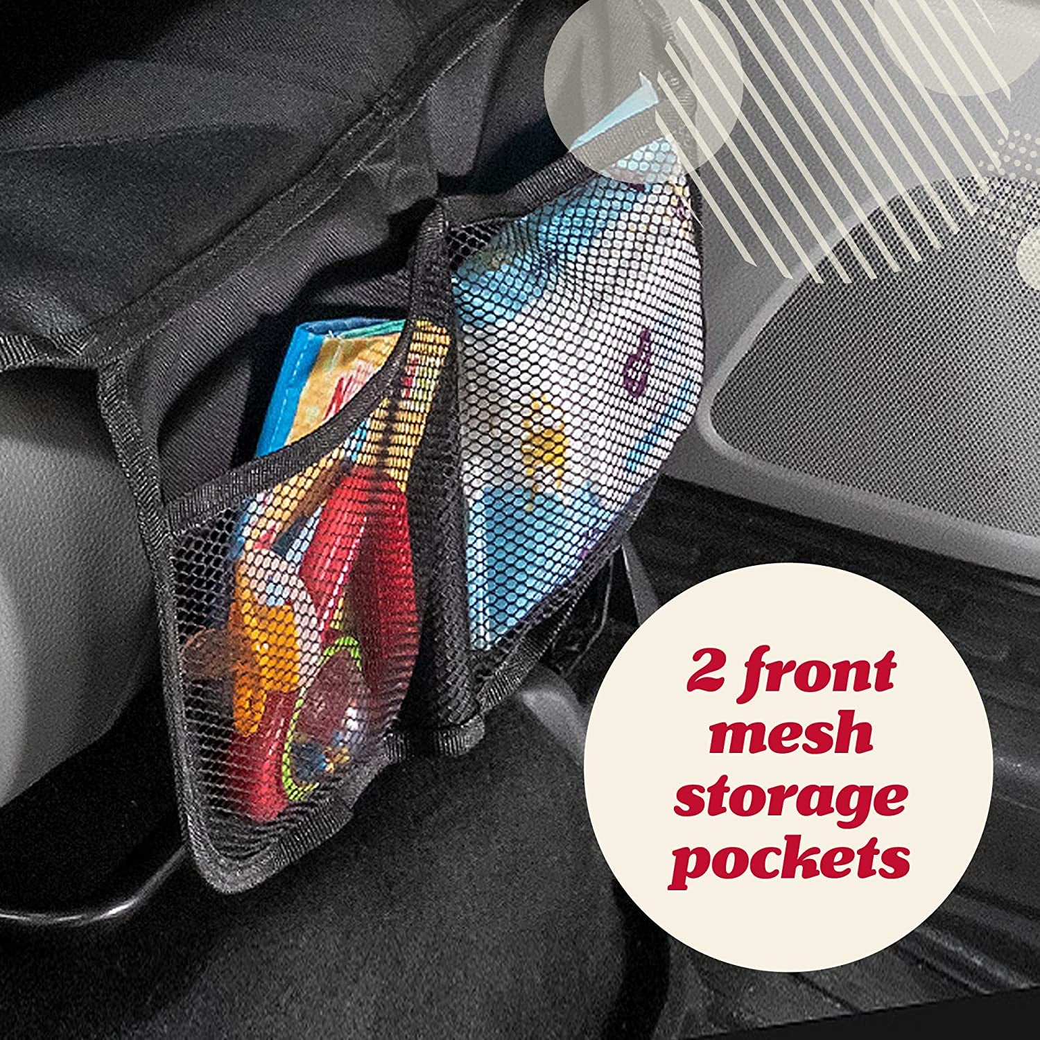 Car Seat Protector for Baby Car Seat - Thick Padding - Seat Protector under Baby Car Seat with 2 Mesh Storage Pockets - Black Waterproof Baby Car Seat Protector - Non-Slip Padded Backing
