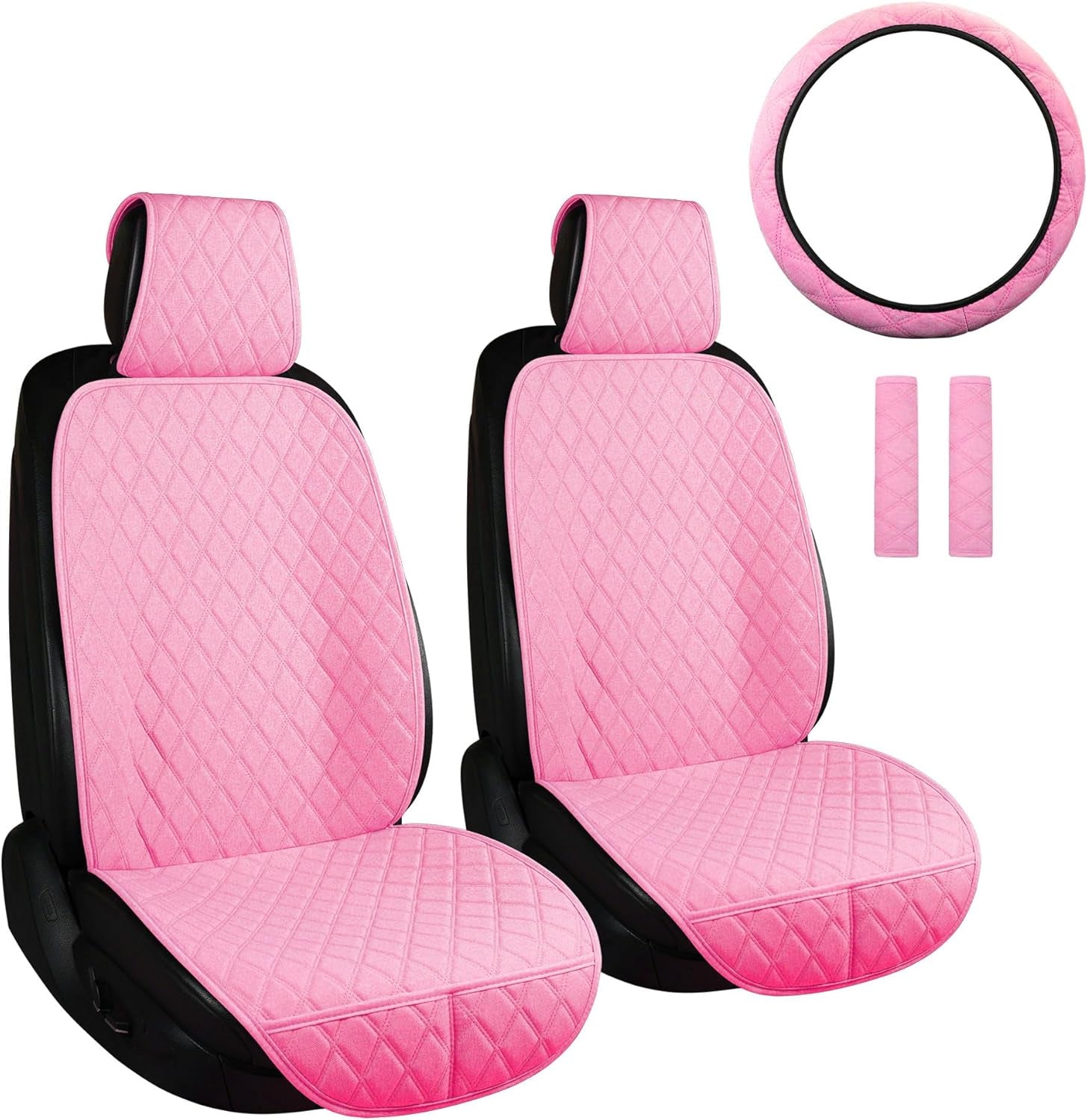 Linen Car Seat Covers Front Seat Covers Breathable Cloth Fabric Car Seat Protector Universal Fit Most Automotive, Van, SUV, Trucks (Pink, 2 Front Set)