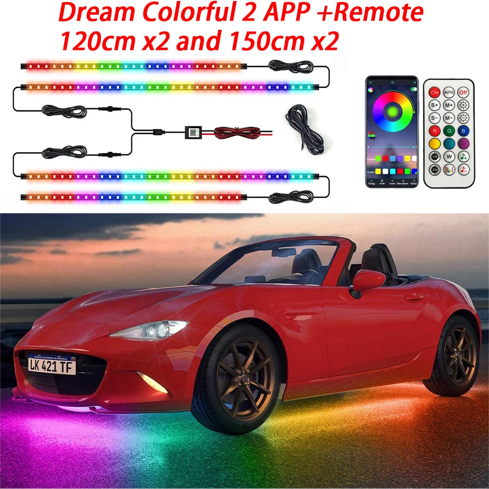 Neon LED RGB Car Underglow Bottom Light Remote/App Control Flexible Waterproof LED Strip Car Underbody Light Decorative Lamp