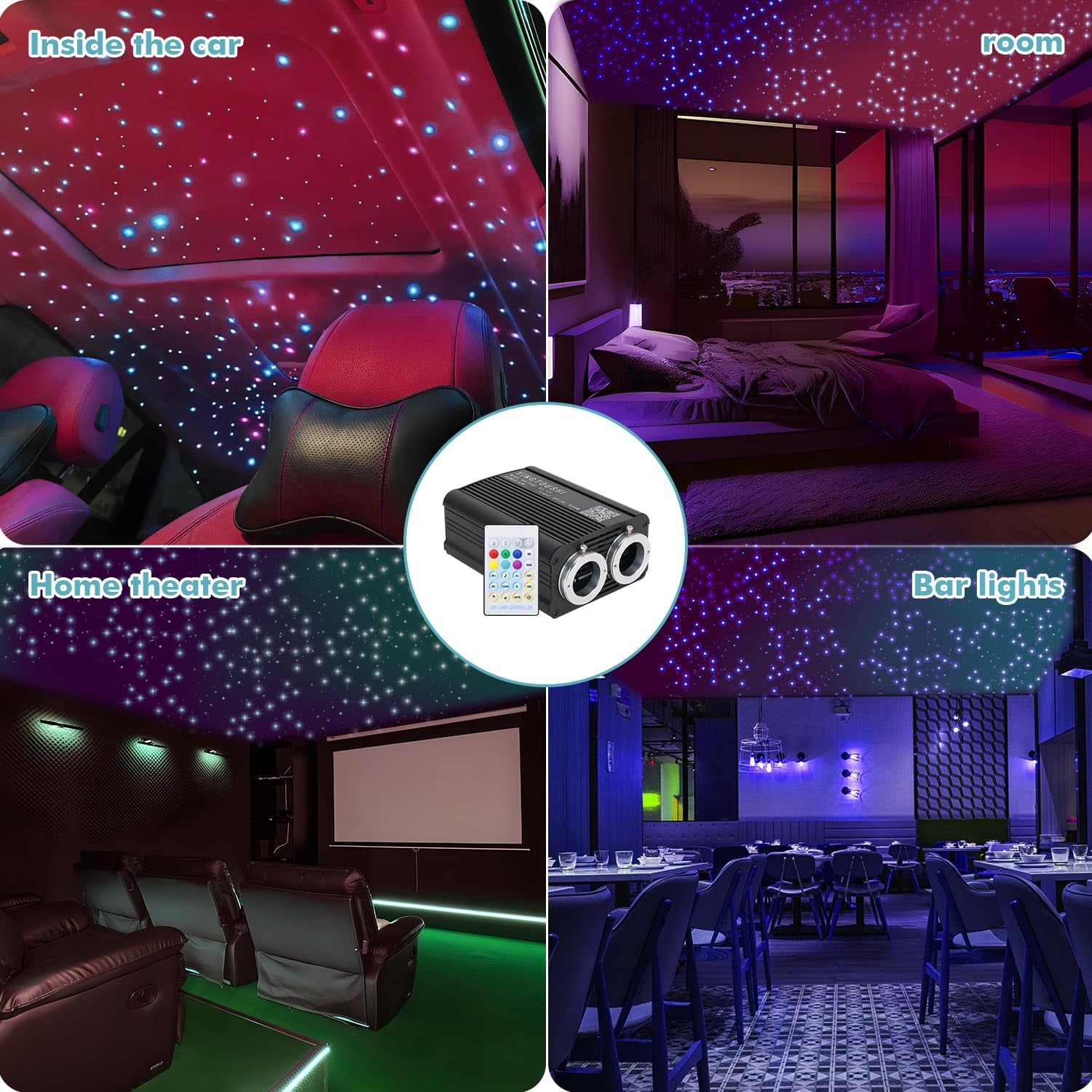 Twinkle Headliner Star Light Kit, 1000Pcs*0.03In*9.8Ft Ceiling Fiber Optic Lights App/Remote Control Star Effect Music Mode RGBW Sound Activated for Car Roof Home Ceiling