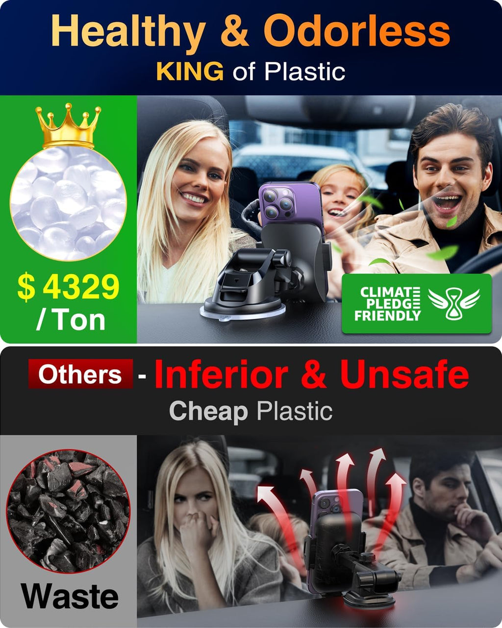 Ultimate Military-Grade Car Phone Mount - 85+LBS Strong Suction for Dashboard, Windshield & Vent - Compatible with iPhone 17 Pro Max, 16, 15 & Samsung - Patent & Safety Certified