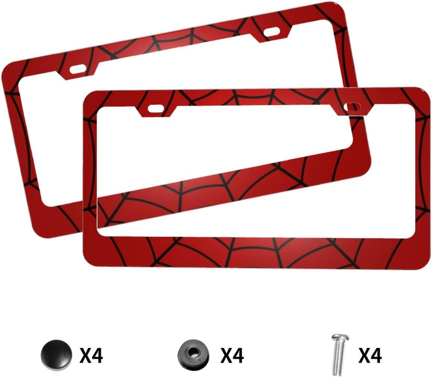 Red Spider Web License Plate Frames Cute Car Accessories for Us Canada Standard Women Men 2 Pack 2 Holes with Black Screw Caps