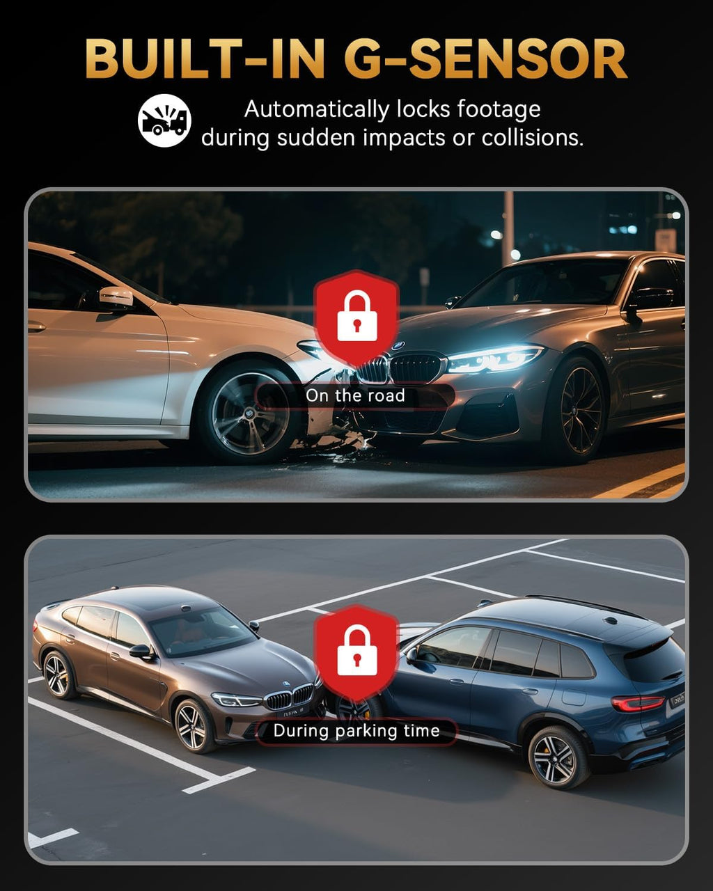 Ultra HD 4K Front and Rear Dash Cam with Free 128GB Card, 5.8GHz WiFi, GPS, G-Sensor, 170° Wide Angle, 3" IPS Screen, 24H Parking Mode, Supports Up to 512GB