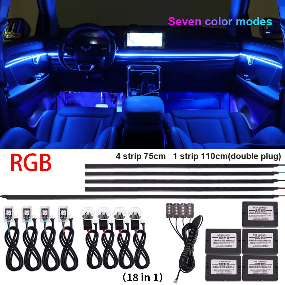 18 in 1 Newest Hidden Car LED Ambient Light Smoke Matt Black Acrylic Strip RGB Symphony Interior Decoration Atmosphere Light Kit