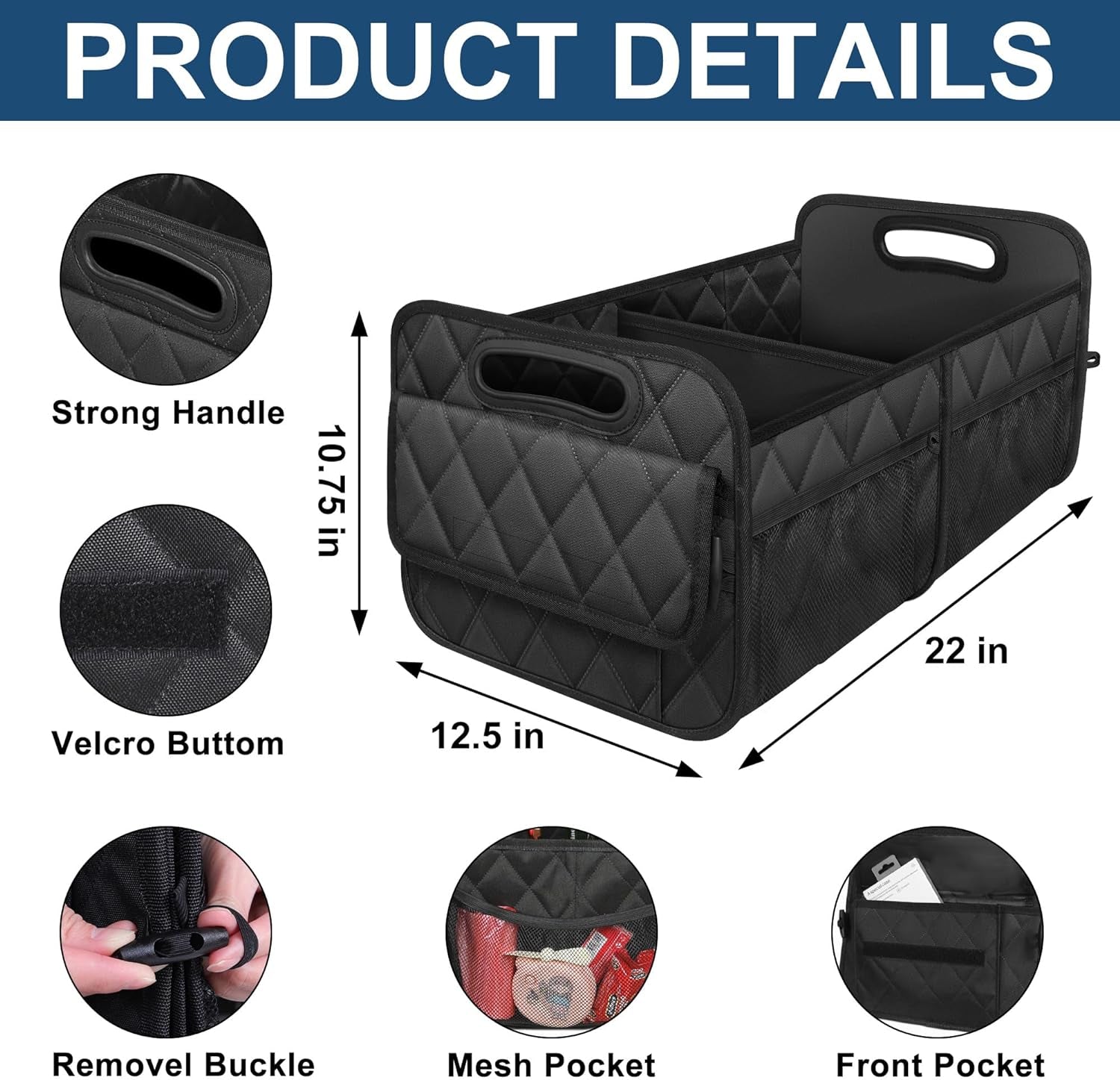 Car Trunk Organizer for SUV, Car Organizers and Storage with 6 Pocket, Car Accessories for Women/Men 50Lwaterproof Polyester Trunk Organizer, Black
