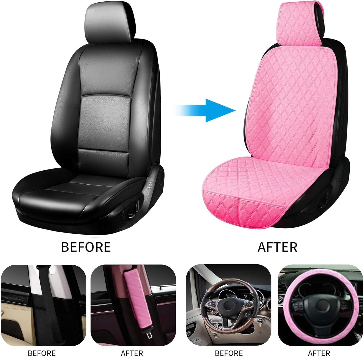 Linen Car Seat Covers Front Seat Covers Breathable Cloth Fabric Car Seat Protector Universal Fit Most Automotive, Van, SUV, Trucks (Pink, 2 Front Set)