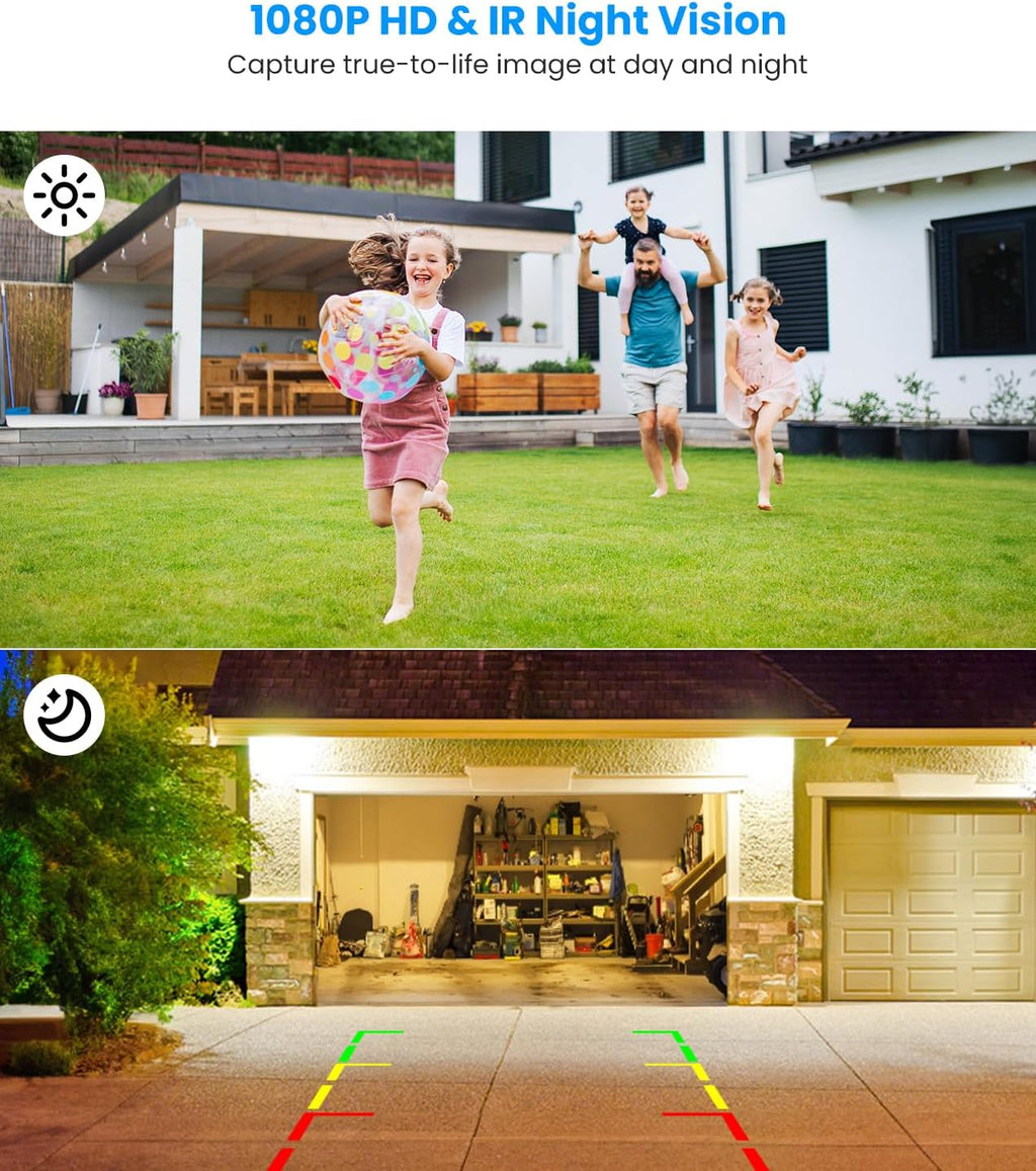 Solar Wireless Backup Camera:5" HD 1080P Monitor,3 Mins DIY Installation & 5000 Mah Battery Powered Solar Back up Camera Systems, IP69K Waterproof Reverse Camera for Car, Van, Truck, Trailer