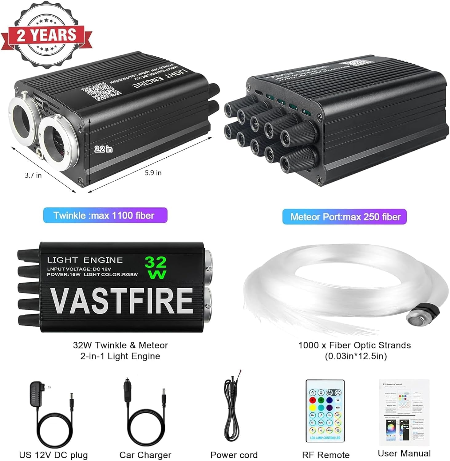 Luxury Starlight Headliner Kit 1000 Piece 32W Twinkle & Meteor Dual-Engine 200 Shooting Stars RGBW Fiber Optic Lights Music Sync Modes - Headliner Kit for Truck SUV Jeep Sunroofs, Curved Ceiling