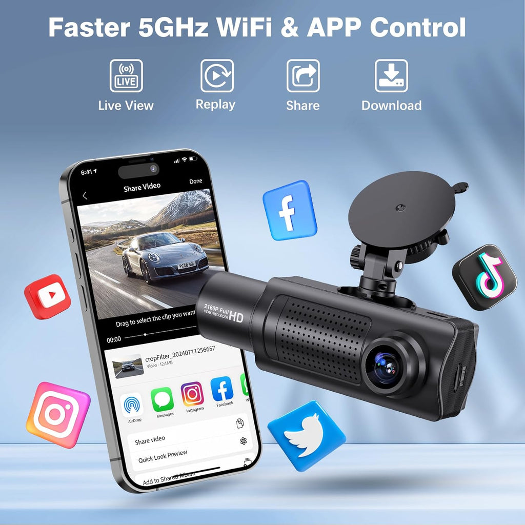 X5 4K Triple Channel Dash Cam - Front, Rear & Inside with 360° Coverage, Night Vision, G-Sensor, 24H Parking Monitor & Free 64G SD Card