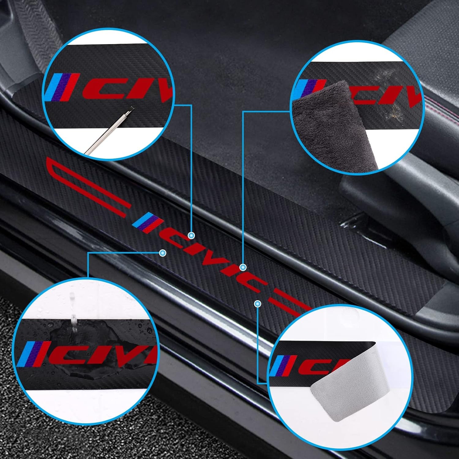 Door Sill Protector Compatible Fit Honda Civic Accessories, Door Sill Guard Decoration Door Sill Scuff Plate Sticker (Red&Black)