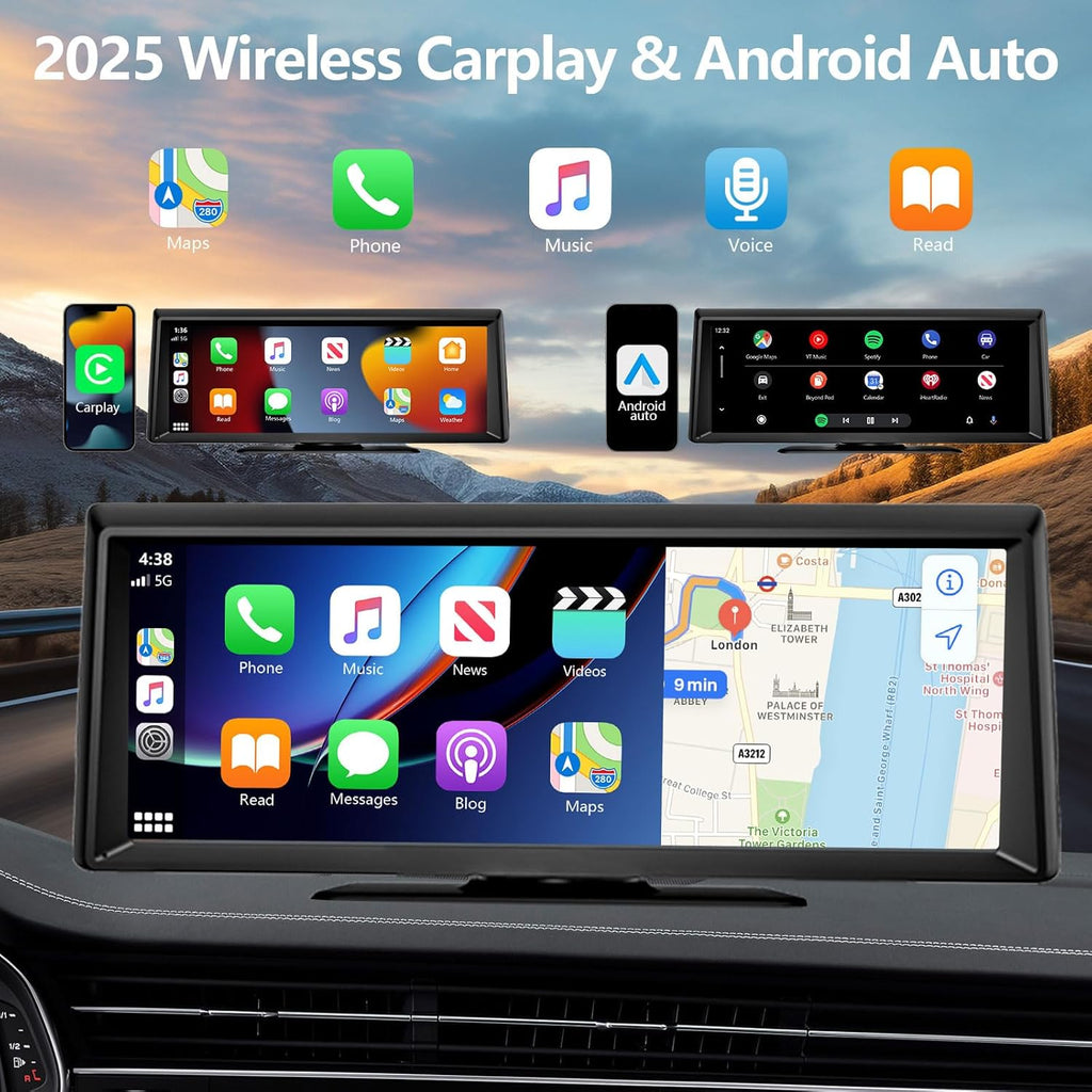 Upgrade Your Drive: 8.1" Wireless Carplay & Android Auto Dash Cam with 2K Display, 1080P Backup Camera, Bluetooth, GPS Navigation & More!