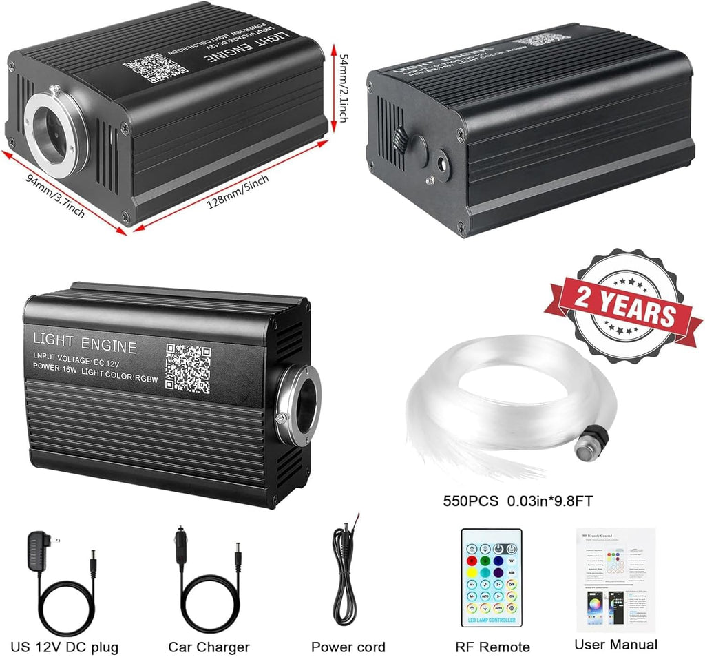 Starlight Headliner Kit 550 Piece Twinkle 0.03In*9.8Ft/0.75Mm*3M, 16W Starlight Headliner Music/Voice Activated Star Lights for Car,  RGBW Starlights for Theater Game Bed Room Ceiling