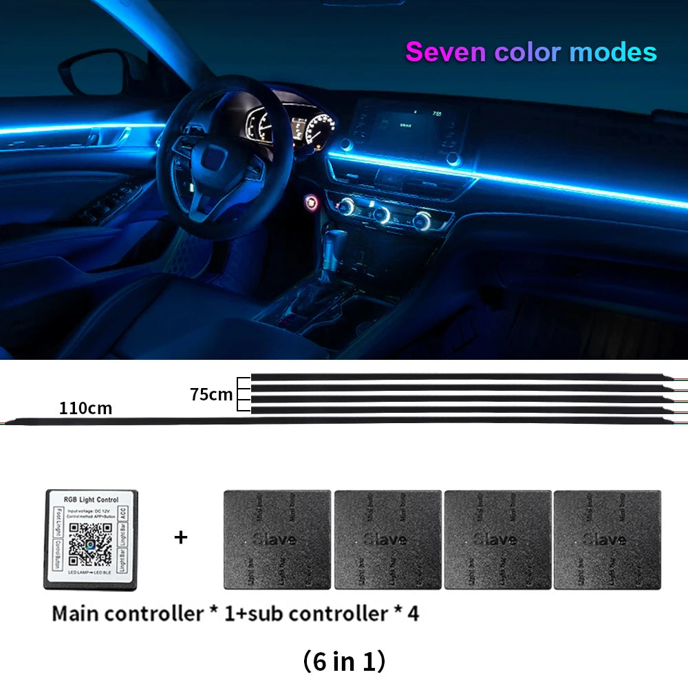18 in 1 LED Symphony Ambient Lights Car Interior Full Color Streamer RGB 64 Colors Neon Acrylic Strip Decoration Atmosphere Lamp