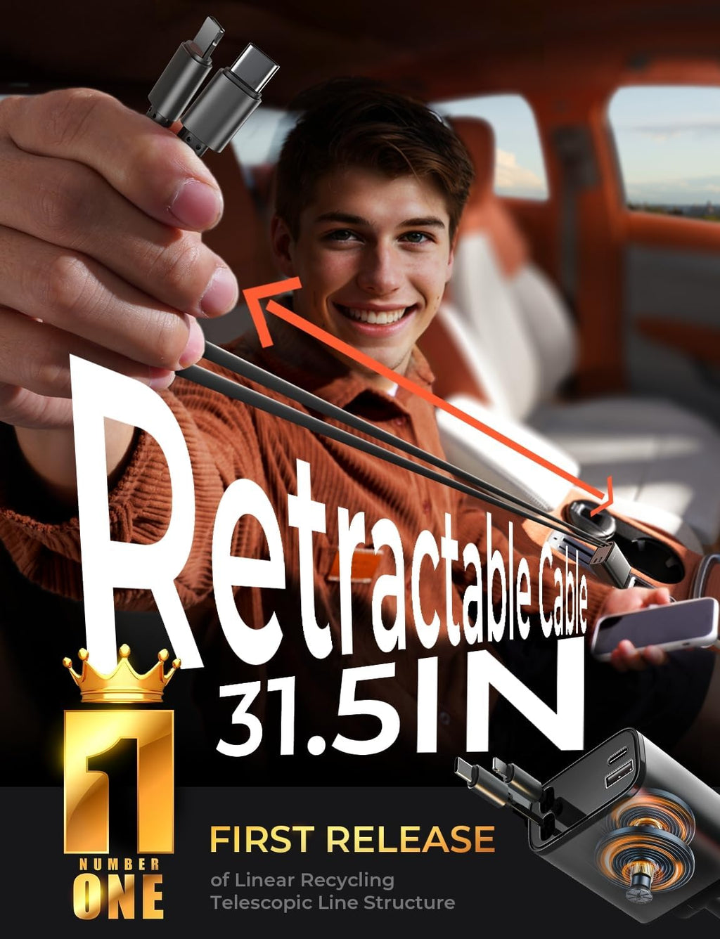 Retractable Car Charger, White Elephant Gifts for Men Women, 69W Cars Adapter USB C Fast Charger, Car Accessories for Women Men, Gifts for Dad Mom, for Iphone 17 Pro Max Air 16 15 14 13 12 Plus