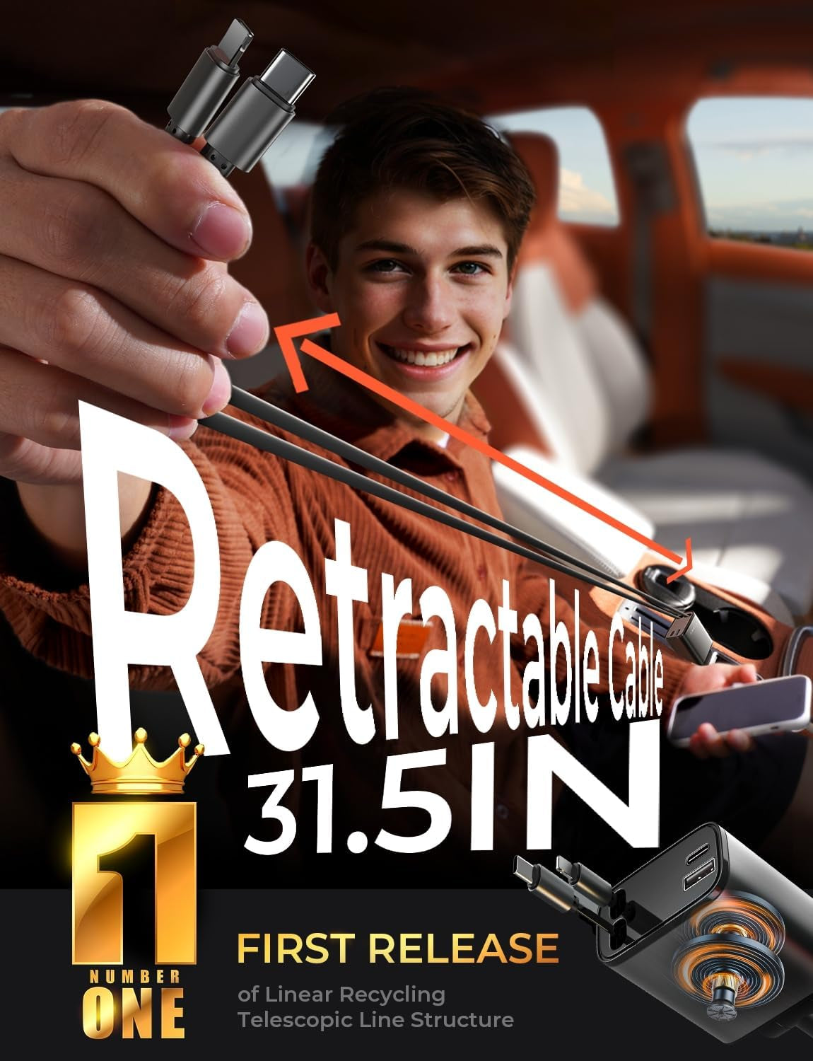 Retractable Car Charger, White Elephant Gifts for Men Women, 69W Cars Adapter USB C Fast Charger, Car Accessories for Women Men, Gifts for Dad Mom, for Iphone 17 Pro Max Air 16 15 14 13 12 Plus