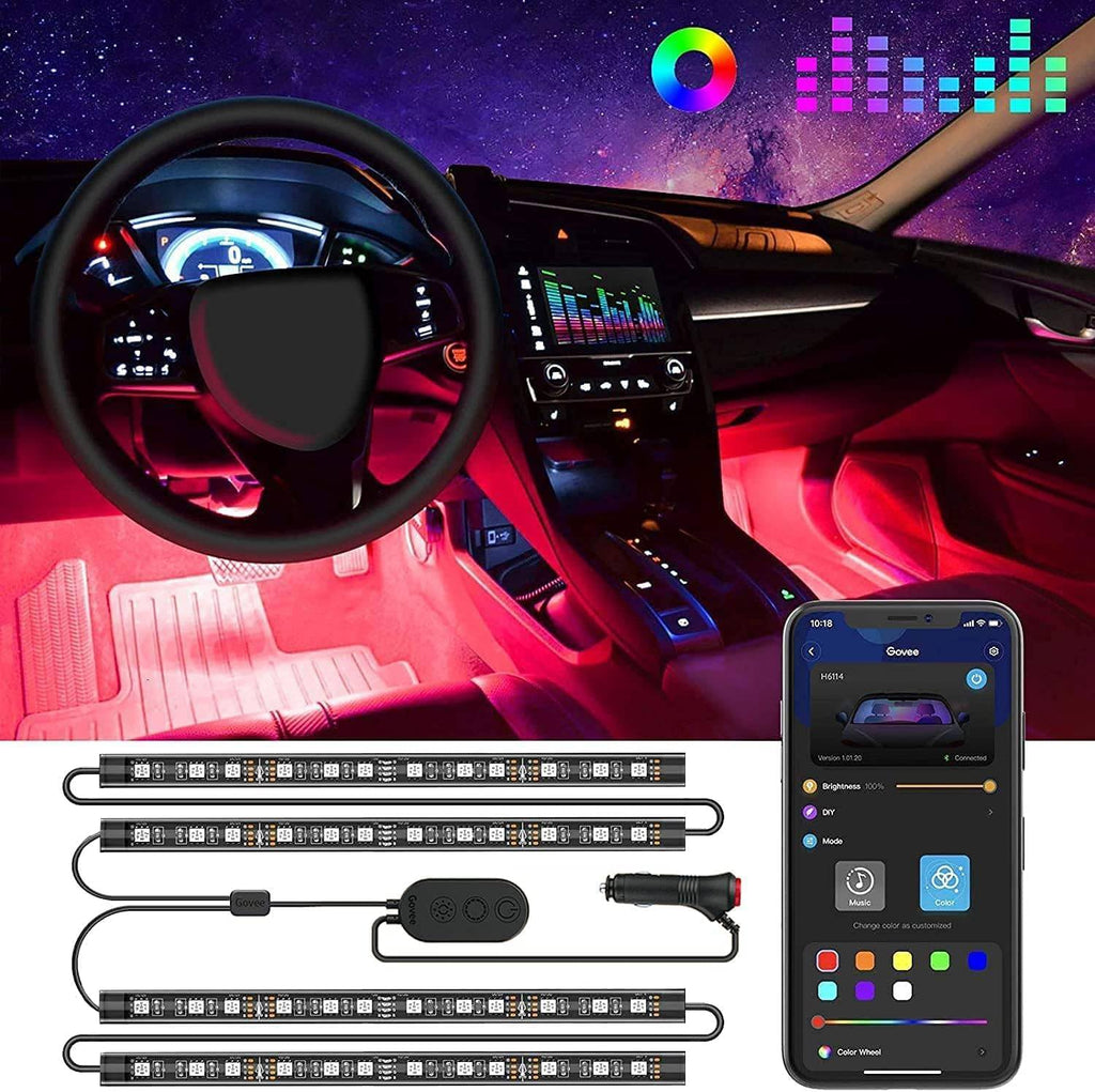 Car LED Lights, Smart Car Interior Lights with App Control, RGB Lights with DIY Mode and Music Mode, 2 Lines Design LED Lights for Cars with Car Charger, 12V