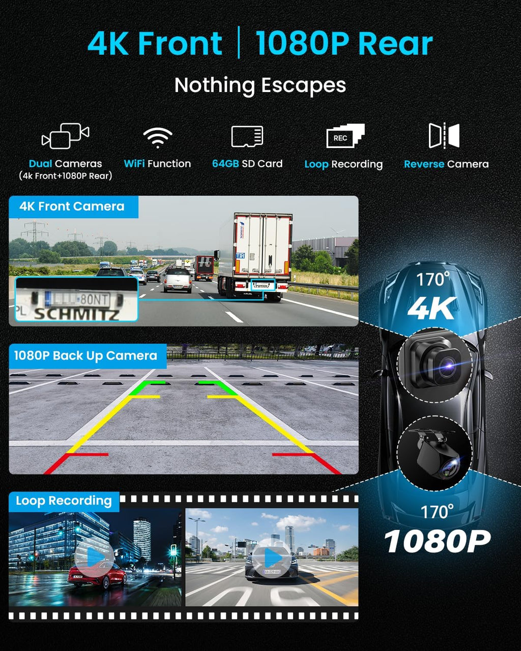 11" Ultra-Slim Wireless Apple CarPlay & Android Auto Car Stereo - 4K Dash Cam, 1080P Backup Camera, GPS, Mirror Link & Voice Control