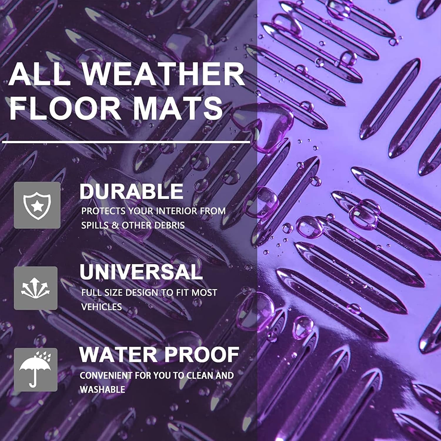 Aluminum Universal Fit 4PC Car Floor Mats Fit for Sedan, SUVS, Truck and Vans (Purple)