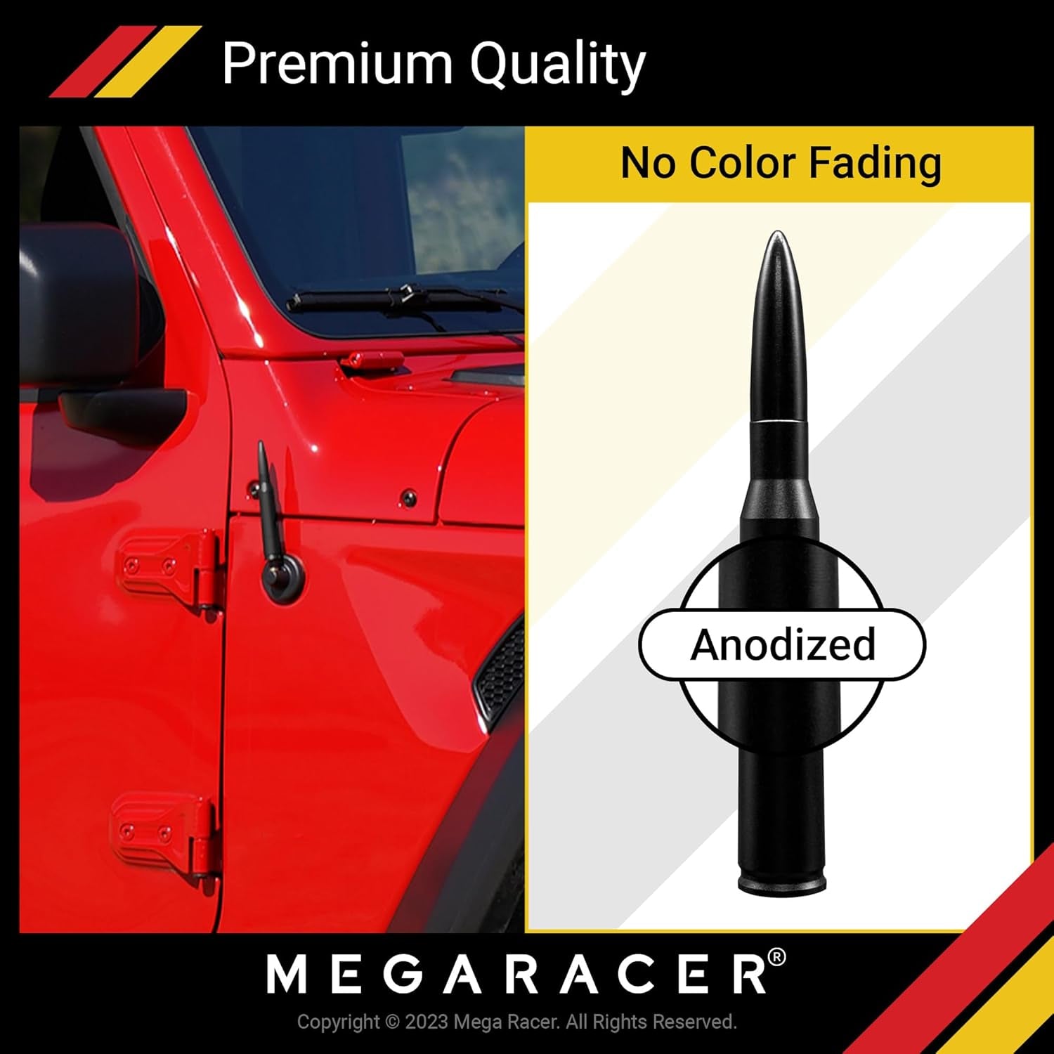 Anodized Black 50 Cal Bullet Antenna for Jeep Wrangler Gladiator 2007-2024 | Jeep Wrangler JK JKU JL JLU | Gladiator JT | Short Truck Antenna | for Truck Accessories Replacement SUV | 5.5 Inch