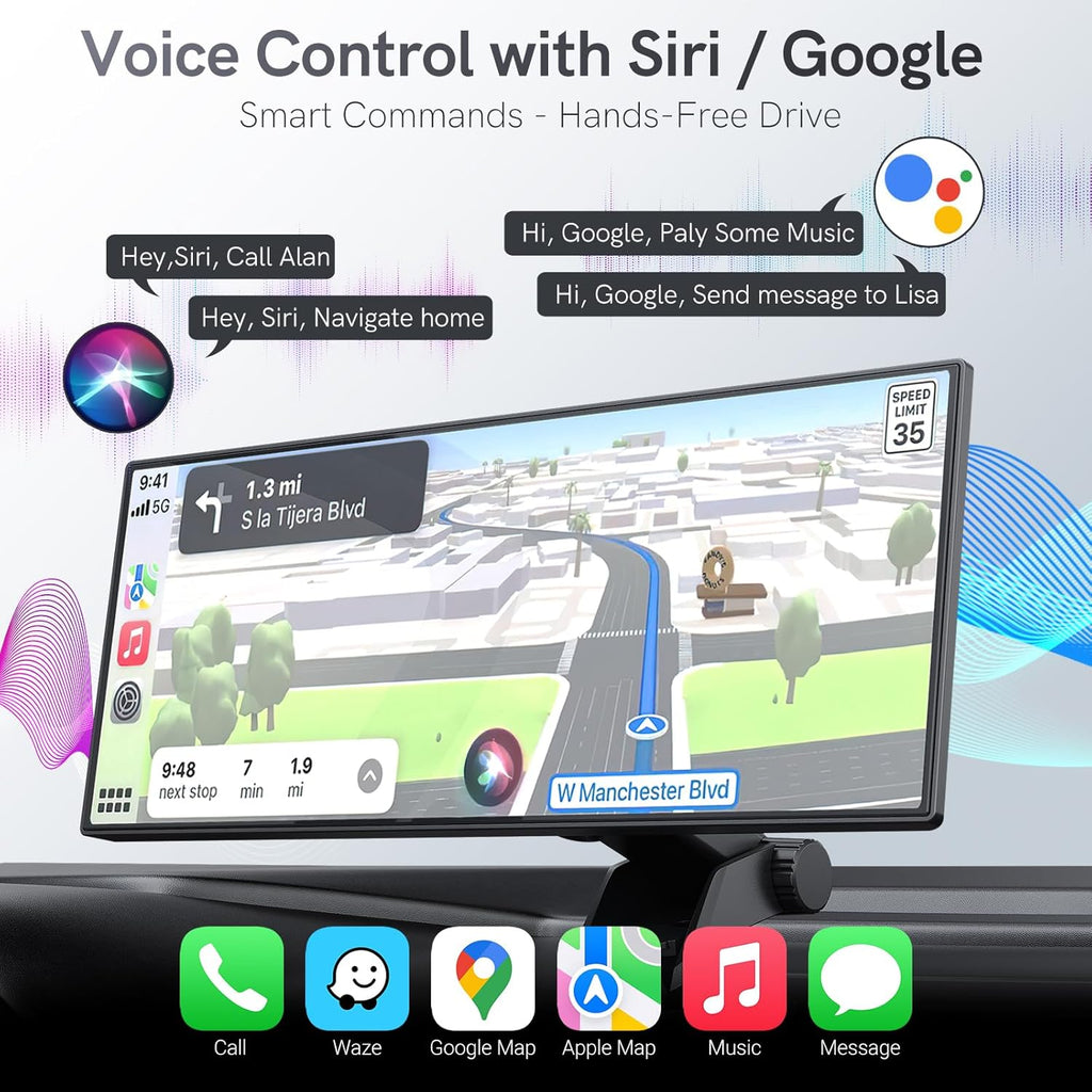 11.26” Portable Carplay Screen for Car,Car Stereo with Apple Carplay & Android Auto,Incell Touch Screen,4K Dash Cam,1080P Backup Camera,Mirror Link, Voice Control, Bluetooth 5.3,GPS,FM