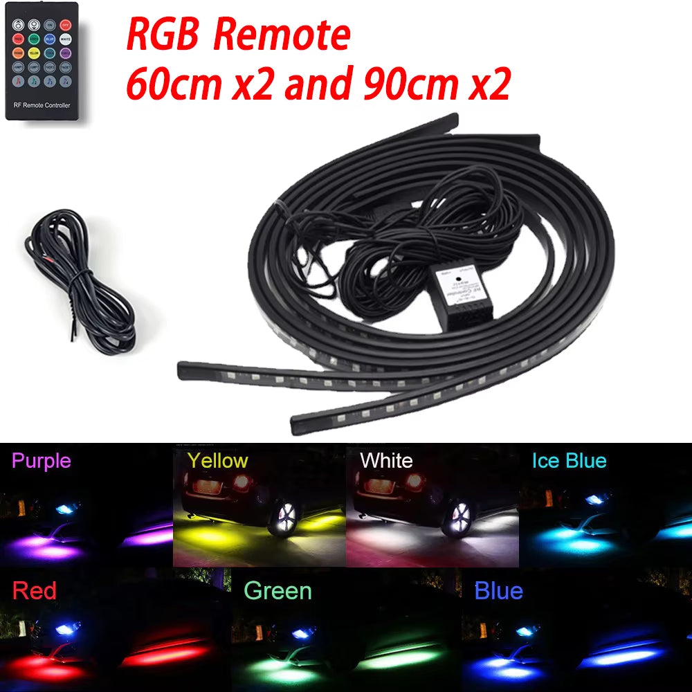 Neon LED RGB Car Underglow Bottom Light Remote/App Control Flexible Waterproof LED Strip Car Underbody Light Decorative Lamp