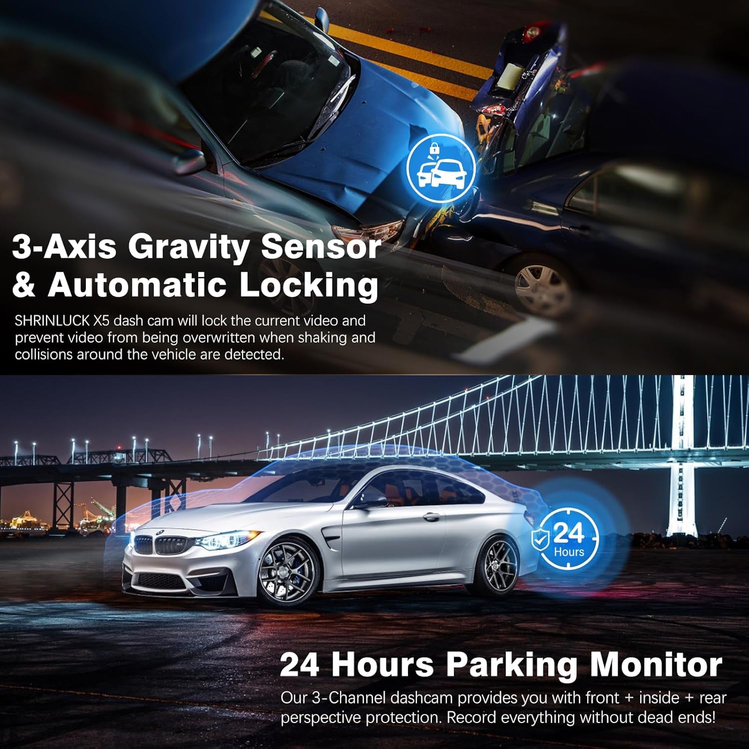 X5 4K Triple Channel Dash Cam - Front, Rear & Inside with 360° Coverage, Night Vision, G-Sensor, 24H Parking Monitor & Free 64G SD Card