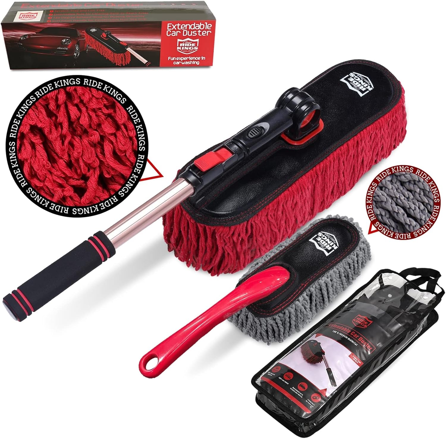 Car Duster Exterior Scratch Free,Car Dusters Extendable Handle Cleaning Exterior,Detailing Brush Kit for Truck,Suv,Caravan,Motorcycle,Wax Cotton Fabric,Waterless Wash Equipment