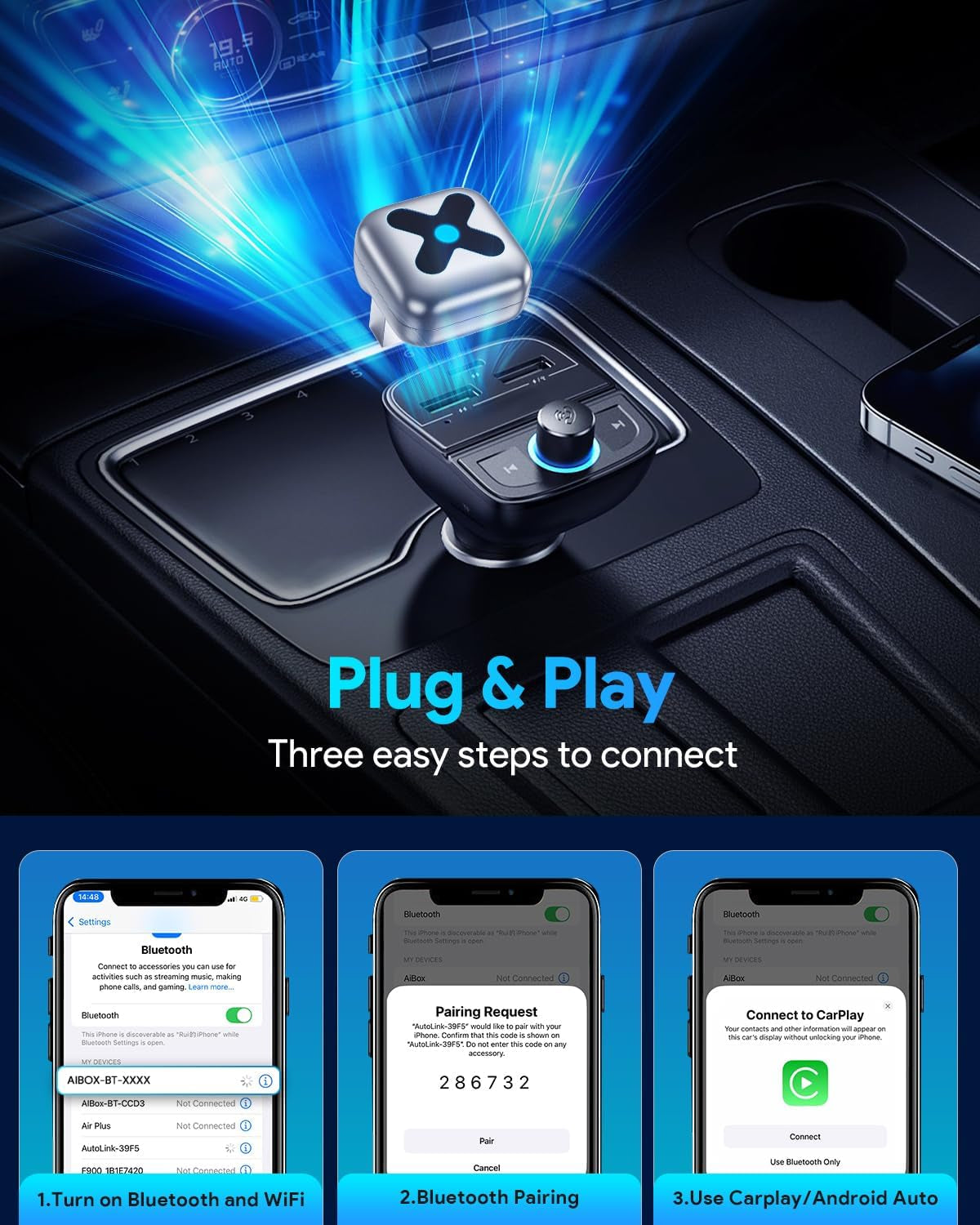 Wireless Carplay Adapter for Iphone Apple—𝐔𝐥𝐭𝐫𝐚 𝐌𝐢𝐧𝐢, 𝟐𝟎𝟐𝟓 𝟐-𝐢𝐧-𝟏 Android Auto Adapter, Convert Wired to Car Play Wireless, Zero Latency for Ios 10+ & Android 11+, GPS System