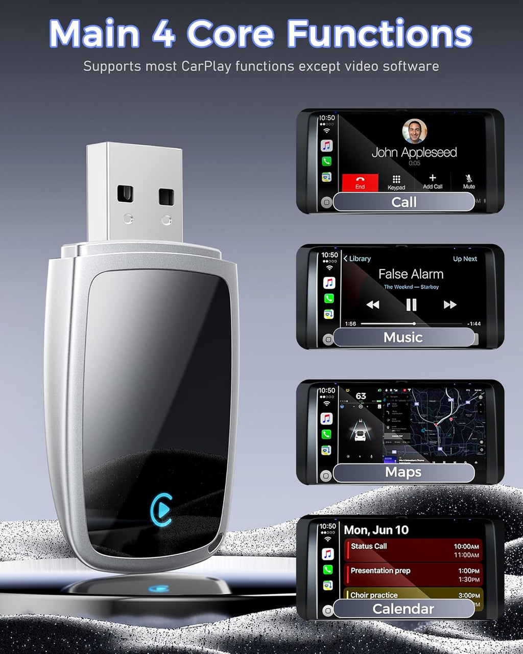 Wireless Carplay Adapter for Apple Iphone（2025 Upgrade）- Convert Wired Carplay to Carplay Wireless Adapter, Stable Connection Compatible with OEM Wired Carplay Vehicles & Ios 10+（Silver）