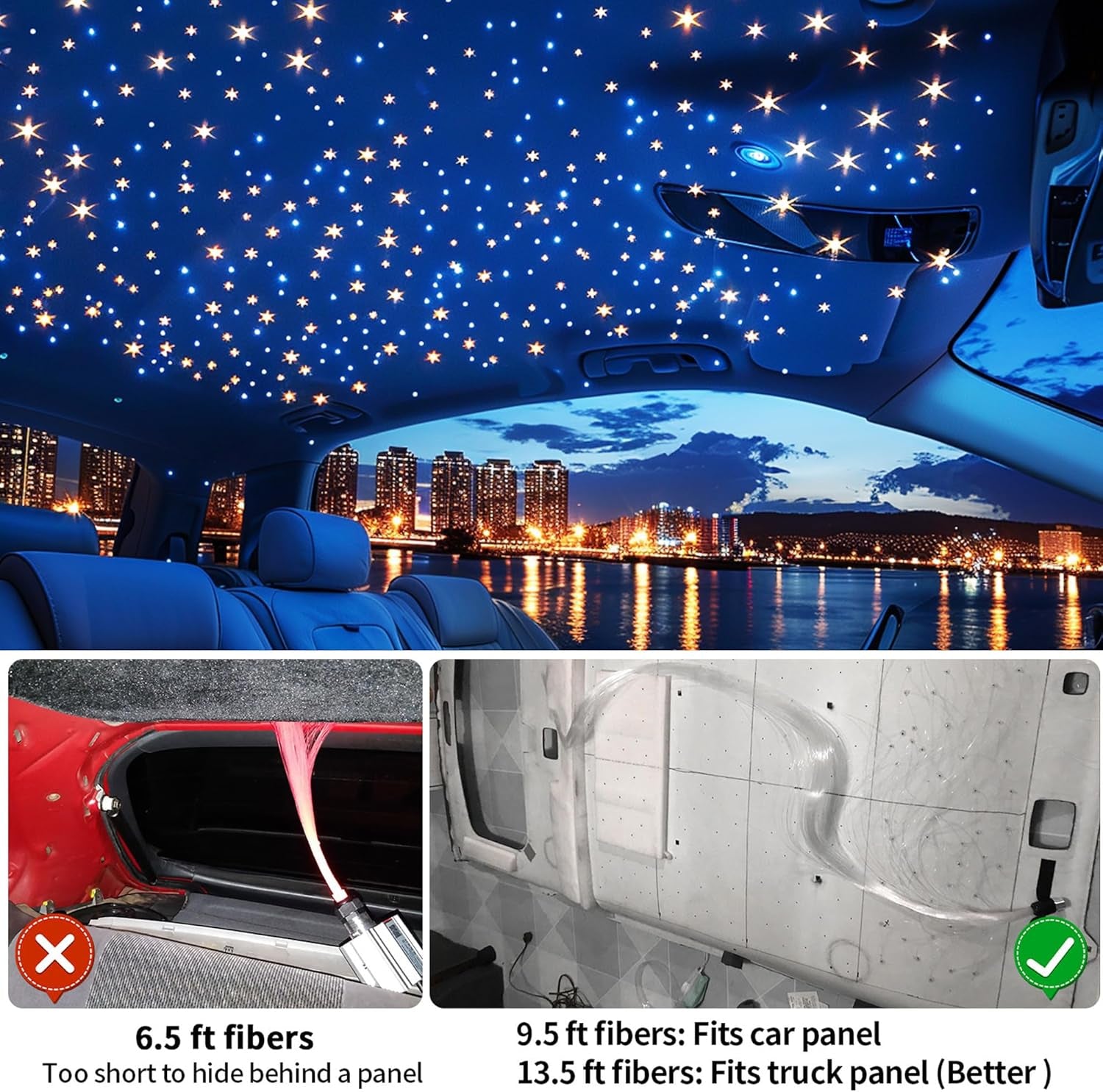 Starlight Headliner Kit 550 Piece Twinkle 0.03In*9.8Ft/0.75Mm*3M, 16W Starlight Headliner Music/Voice Activated Star Lights for Car,  RGBW Starlights for Theater Game Bed Room Ceiling