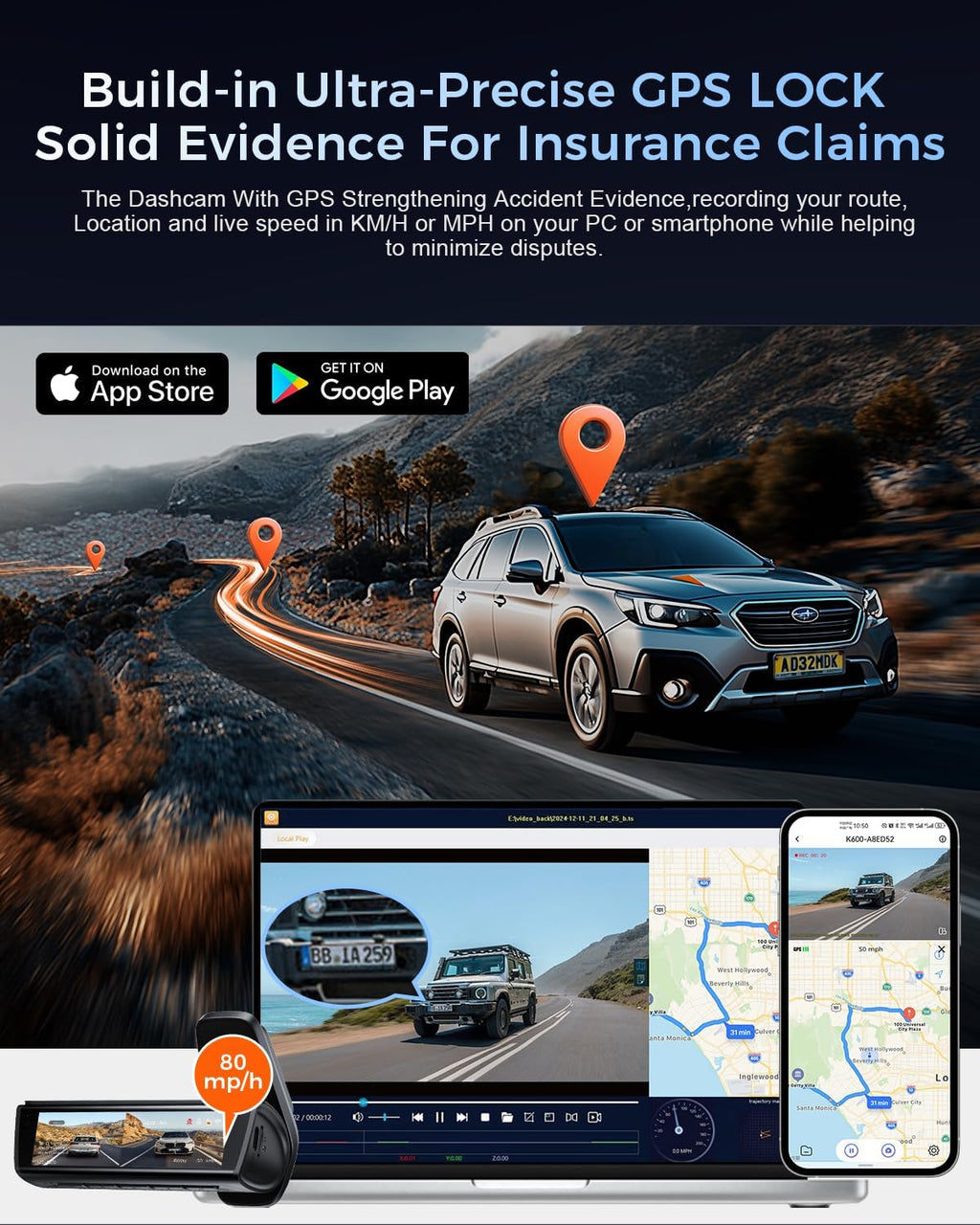 K600 4K Dual Dash Cam with 3.59" IPS Screen, Built-In GPS, 5G WiFi, UHD Night Vision, 170° Wide Angle, HDR, 24H Parking Mode & Free 64G SD Card