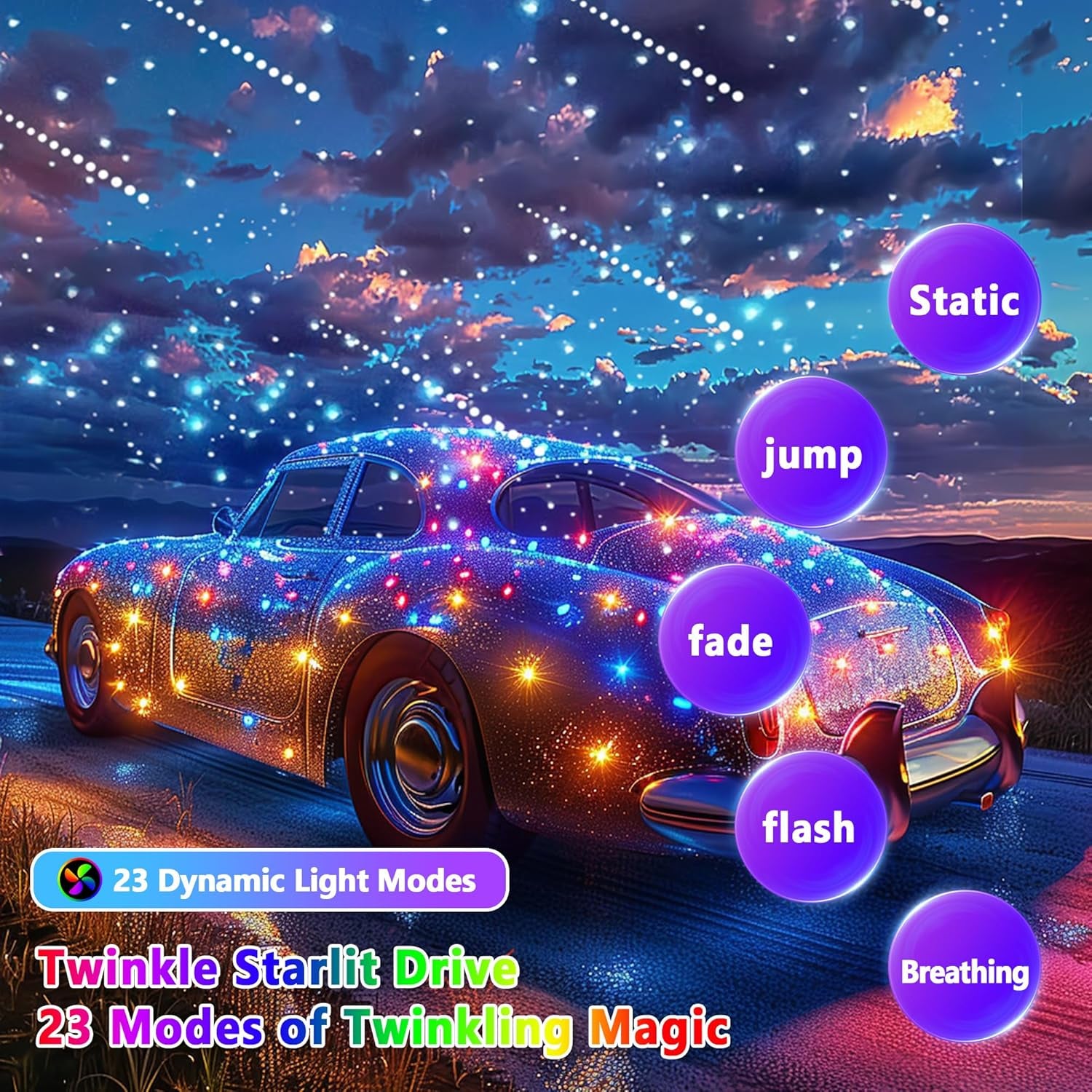 Luxury Starlight Headliner Kit 1000 Piece 32W Twinkle & Meteor Dual-Engine 200 Shooting Stars RGBW Fiber Optic Lights Music Sync Modes - Headliner Kit for Truck SUV Jeep Sunroofs, Curved Ceiling