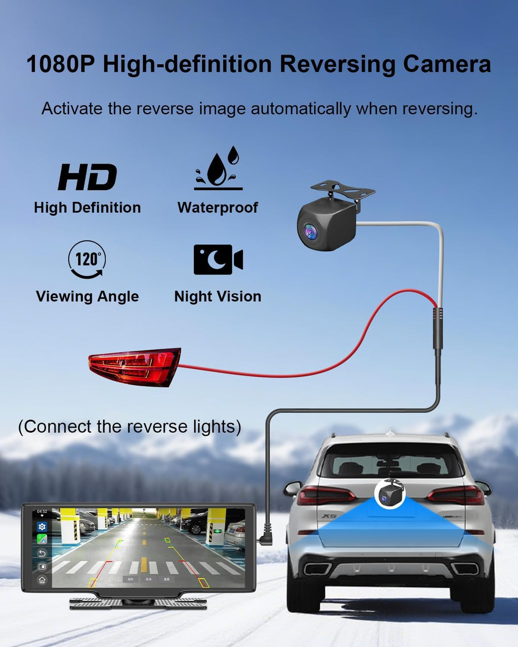 HK5 Carplay Screen for Car, 10.26’’ HD Wireless Apple Carplay & Android Auto Touchscreen with Backup Camera, Car Play Screen Ios 26 Compatible, GPS Navigation/Mirror Link/Siri/Fm (No Front Camera)