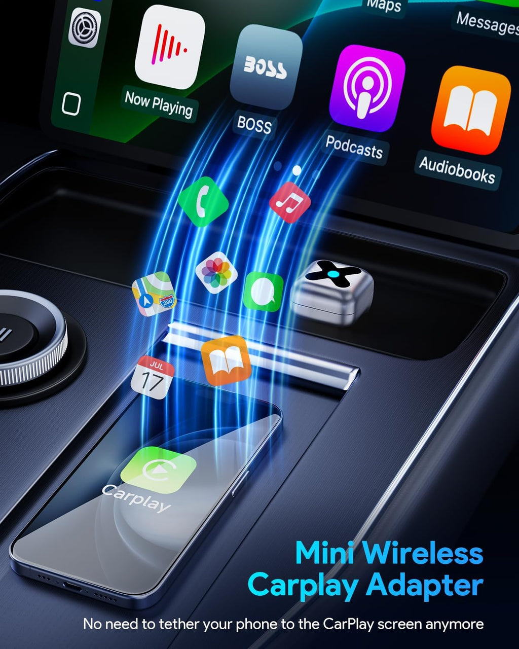 Wireless Carplay Adapter for Iphone Apple—𝐔𝐥𝐭𝐫𝐚 𝐌𝐢𝐧𝐢, 𝟐𝟎𝟐𝟓 𝟐-𝐢𝐧-𝟏 Android Auto Adapter, Convert Wired to Car Play Wireless, Zero Latency for Ios 10+ & Android 11+, GPS System