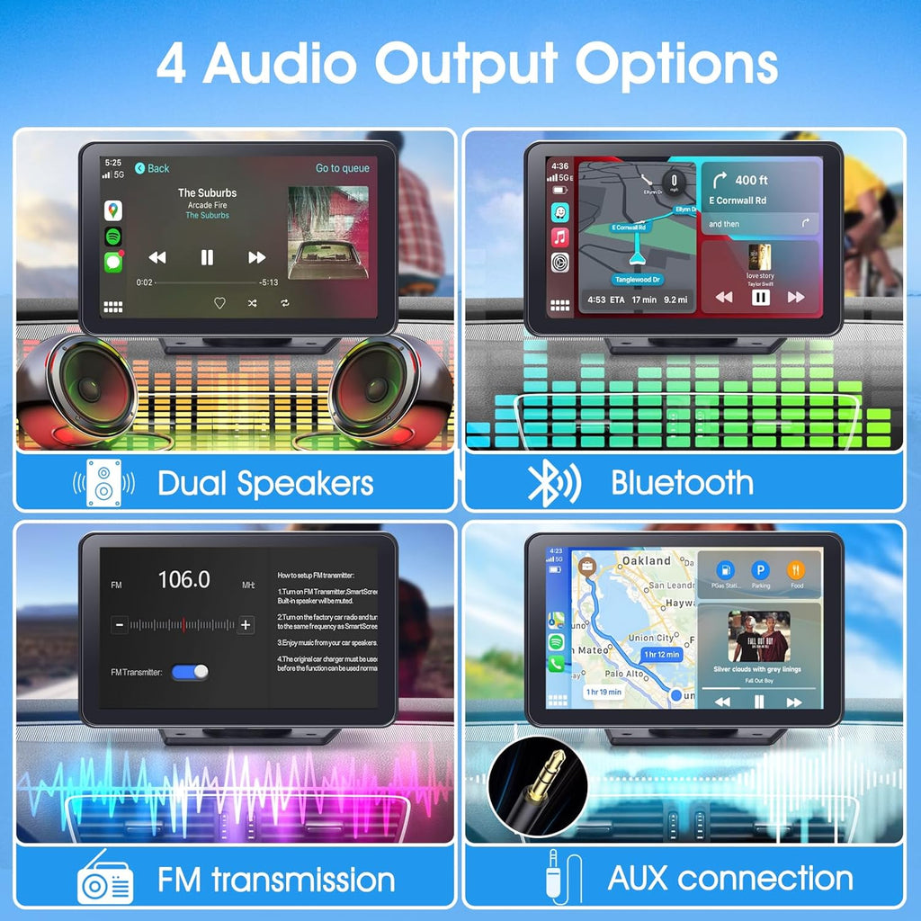 Portable Wireless Carplay Car Stereo, 7" HD Touchscreen for Car with Apple Carplay & Android Auto with Backup Camera/Mirror Link/Voice Control/Bluetooth/Gps/Aux/Fm Satellite Radio for All Vehicles