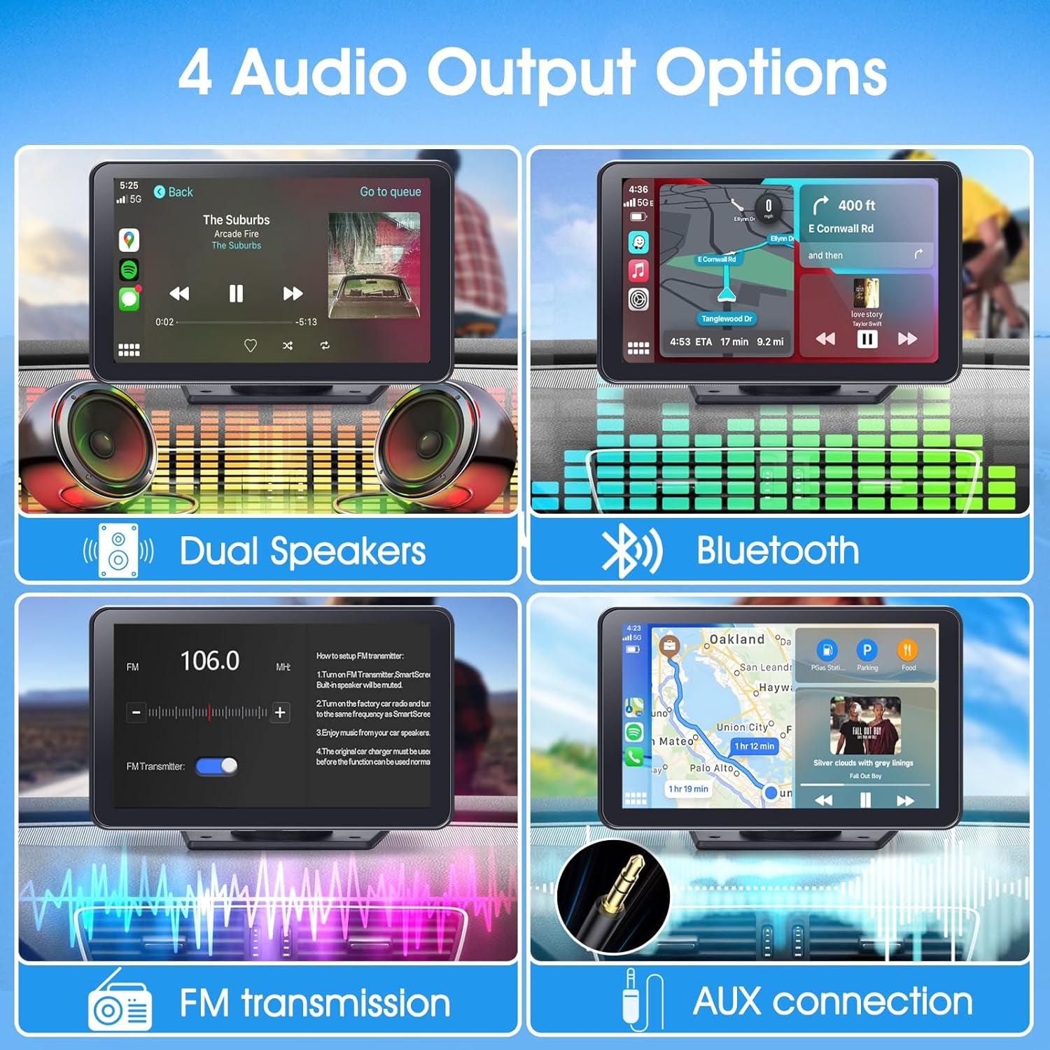 Portable Wireless Carplay Car Stereo, 7" HD Touchscreen for Car with Apple Carplay & Android Auto with Backup Camera/Mirror Link/Voice Control/Bluetooth/Gps/Aux/Fm Satellite Radio for All Vehicles