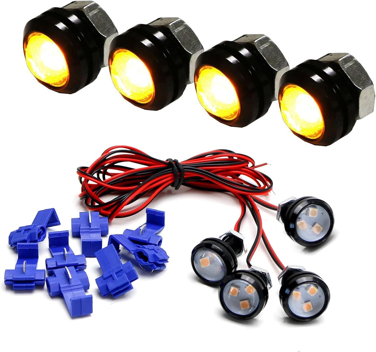 4Pc Set Custom Retrofit Amber Yellow Front Grille Mesh Mount LED Lighting Kit Compatible with Trucks Suvs