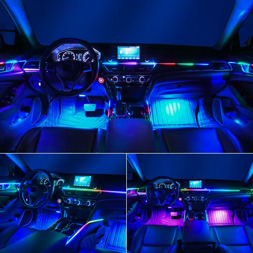 14/18 in 1 Led Acrylic Car Ambient Light RGB 64 213 Color Symphony Acrylic APP Streamer Atmosphere Lamp Kit One Zone Dual Zone