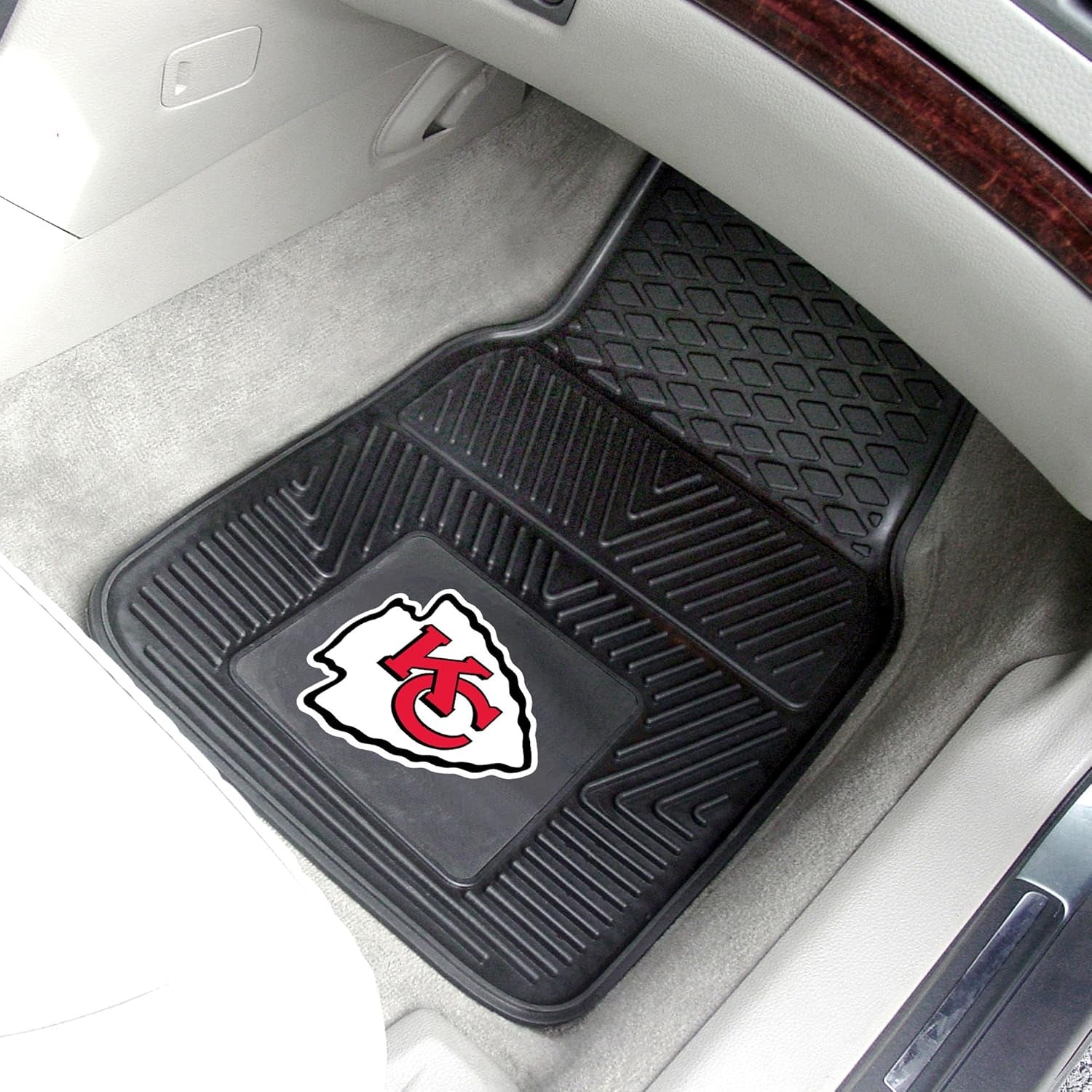 8899 Kansas City Chiefs 2-Piece Heavy Duty Vinyl Car Mat Set, Front Row Floor Mats, All Weather Protection, Universal Fit, Deep Resevoir Design
